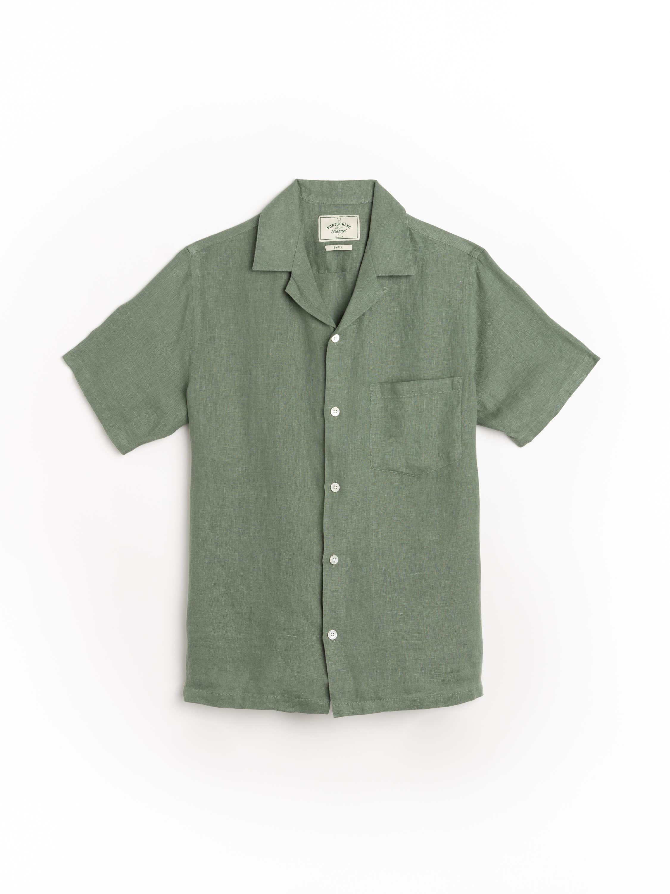 Dry Green Linen Camp Collar Shirt