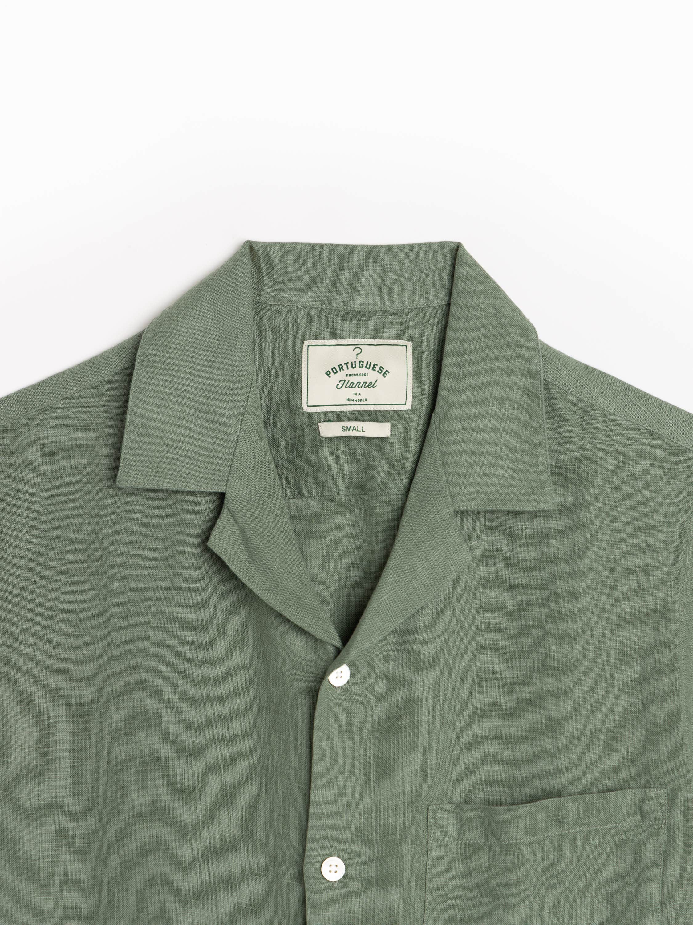 Dry Green Linen Camp Collar Shirt
