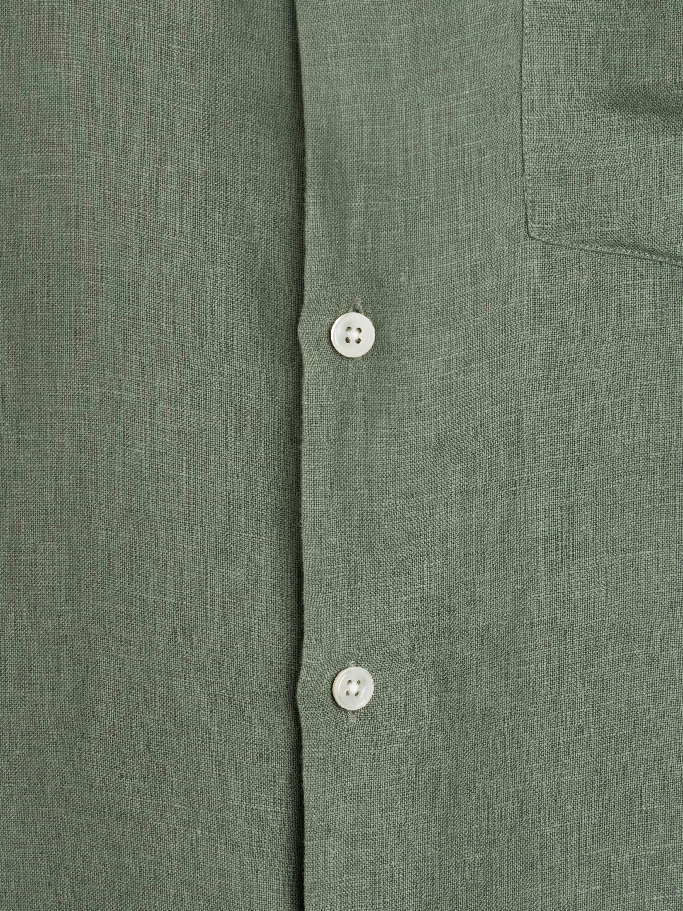 Dry Green Linen Camp Collar Shirt