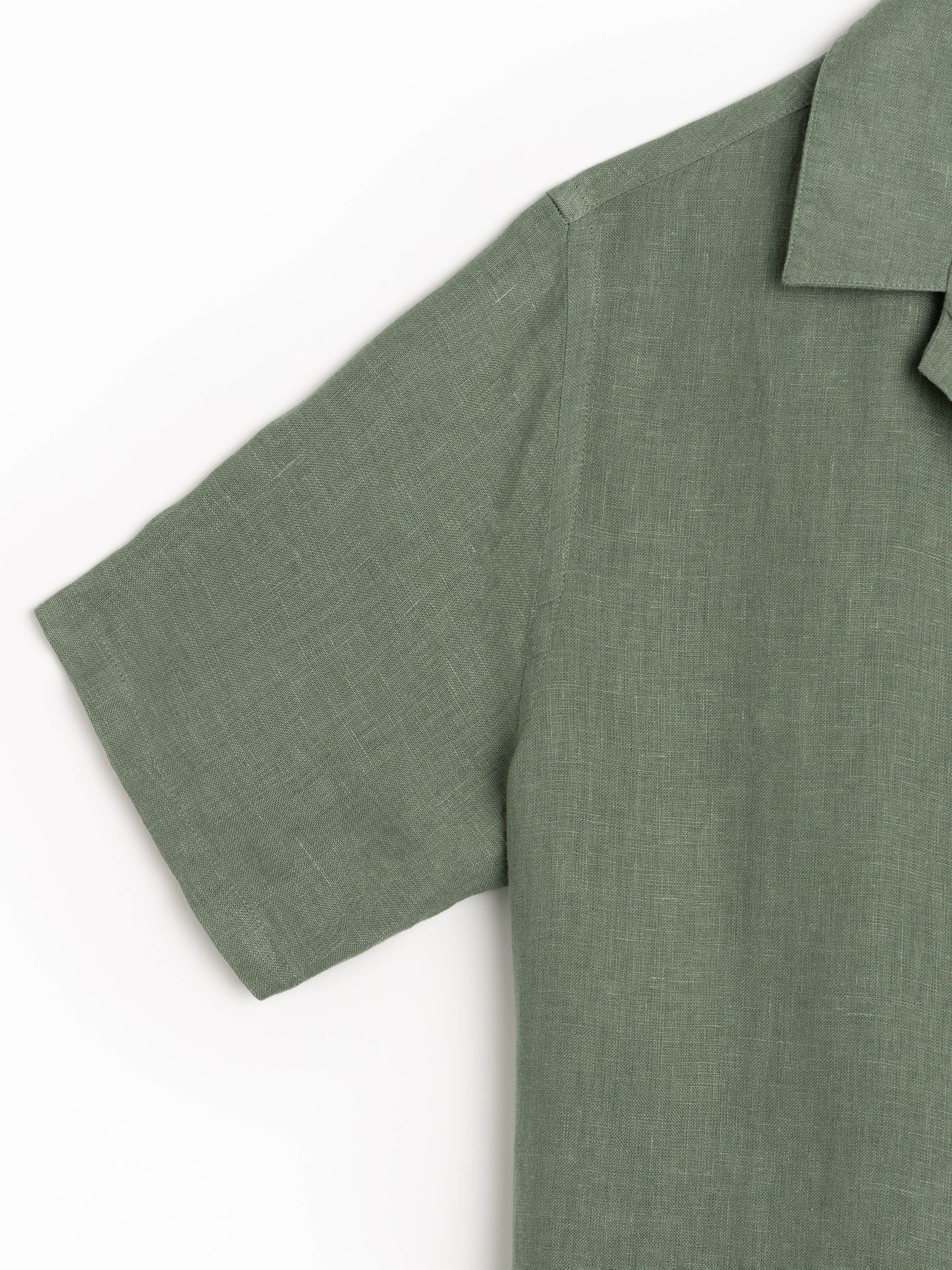 Dry Green Linen Camp Collar Shirt