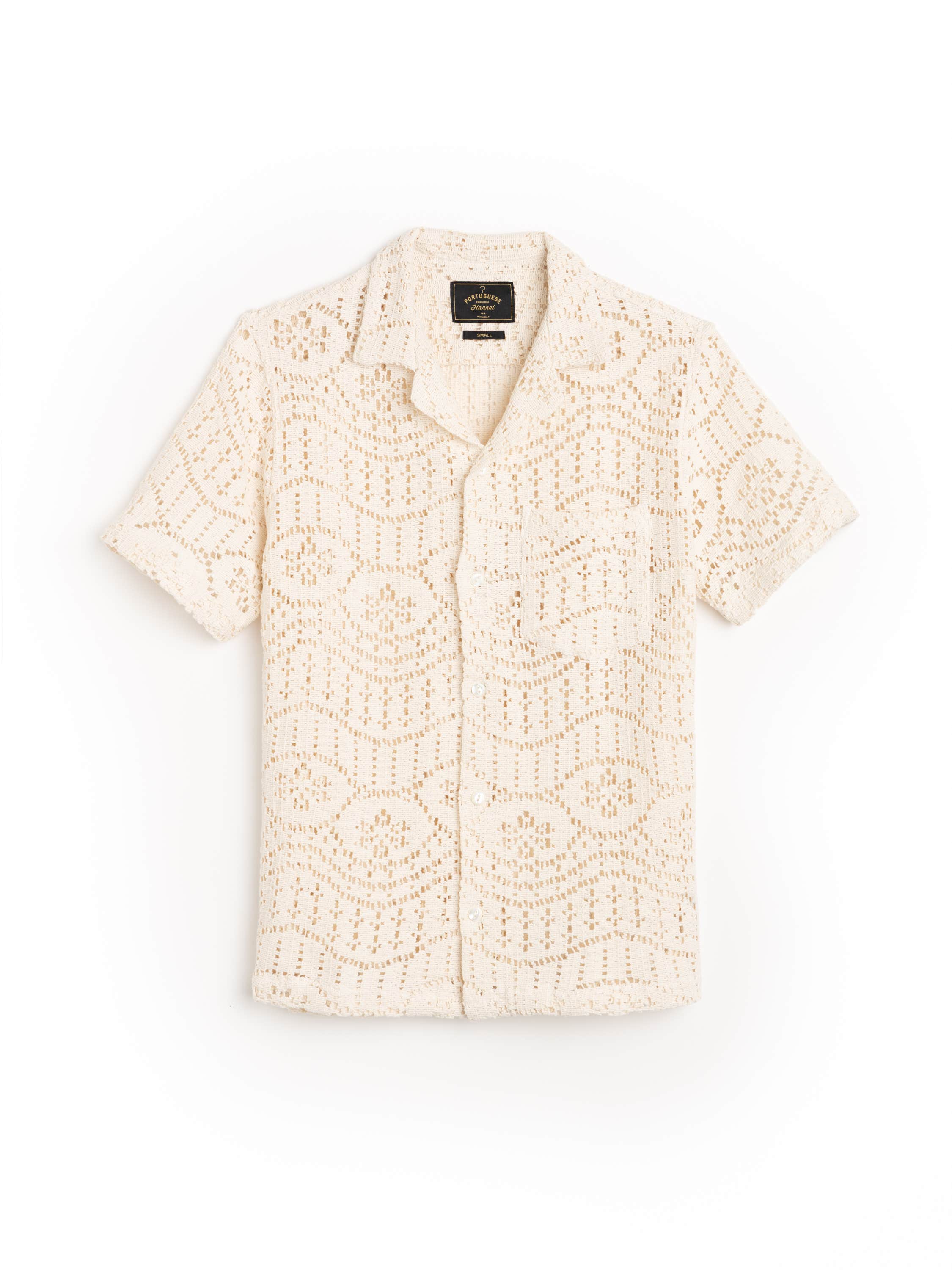 Eye Crochet Camp Collar Shirt in White