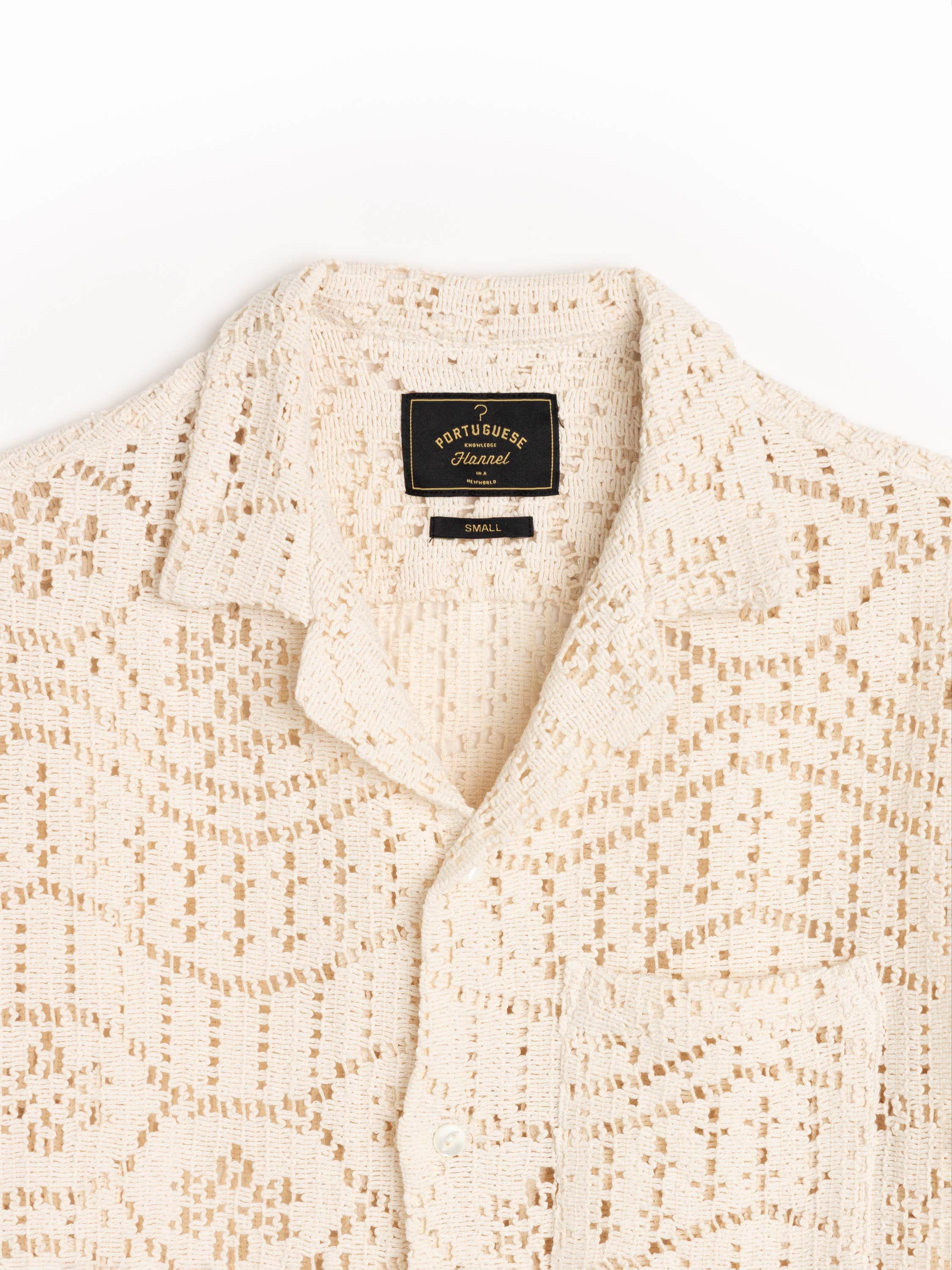 Eye Crochet Camp Collar Shirt in White