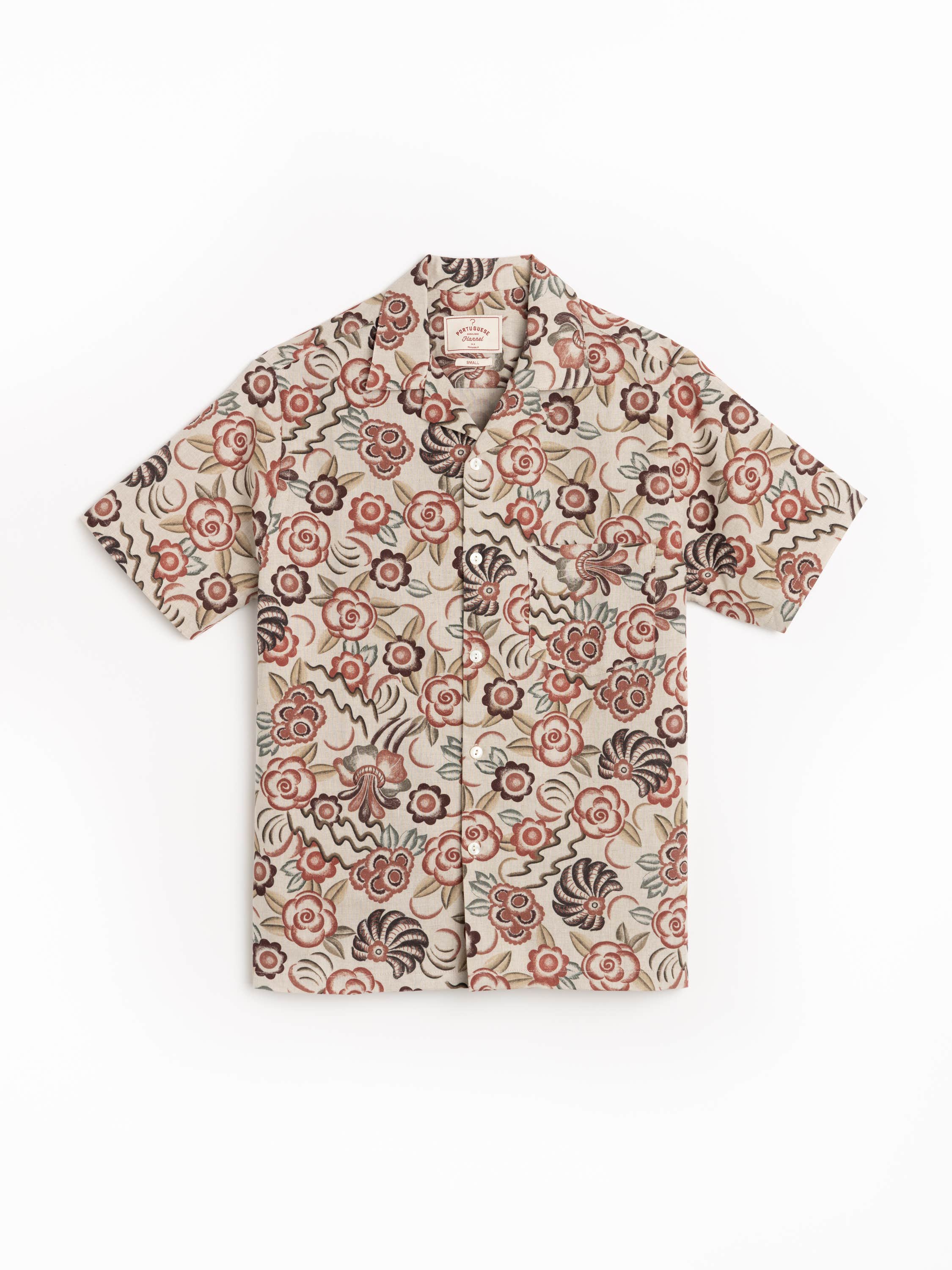 Flowers painting Linen-Cotton Camp Collar Shirt