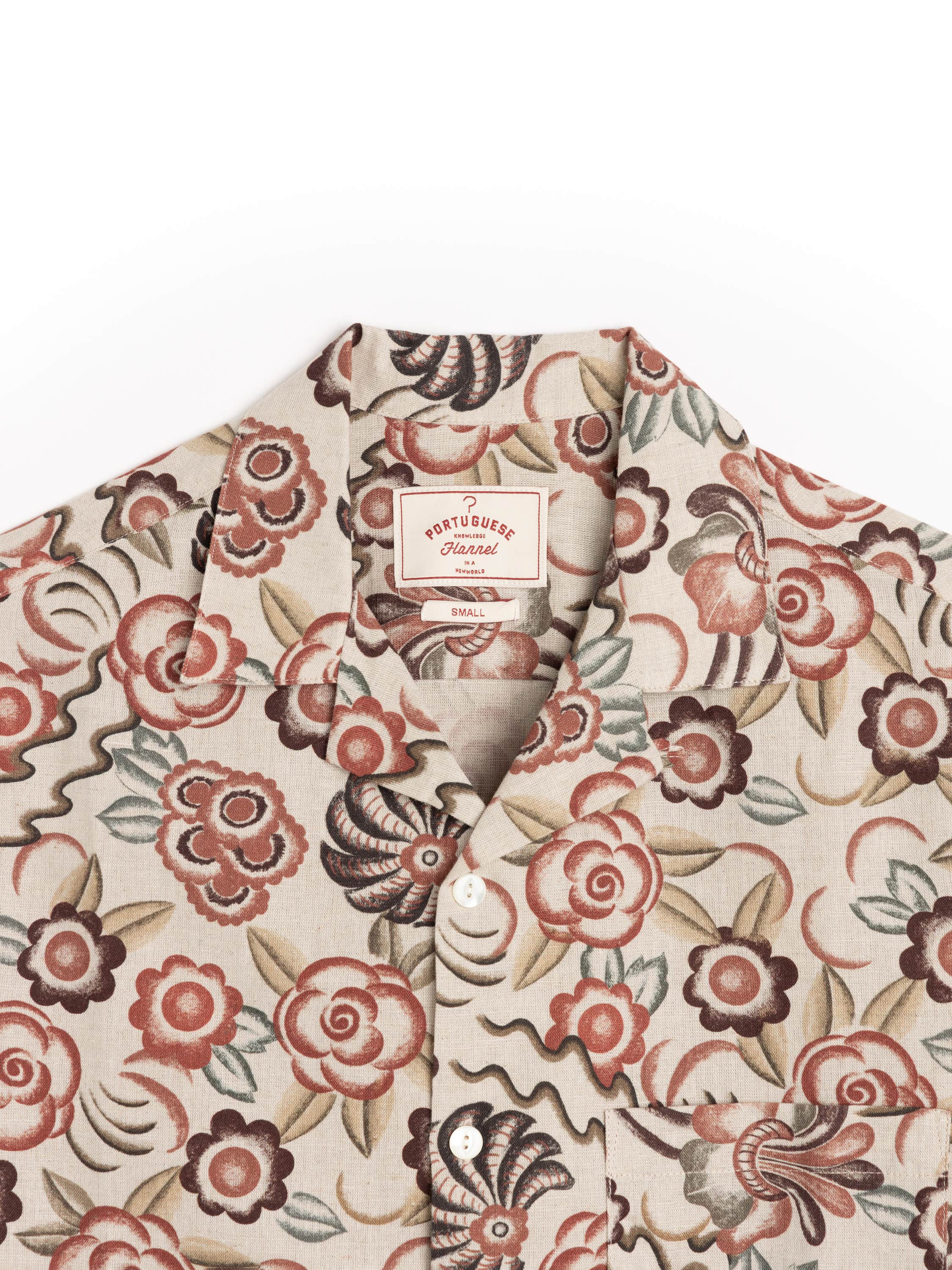Flowers painting Linen-Cotton Camp Collar Shirt