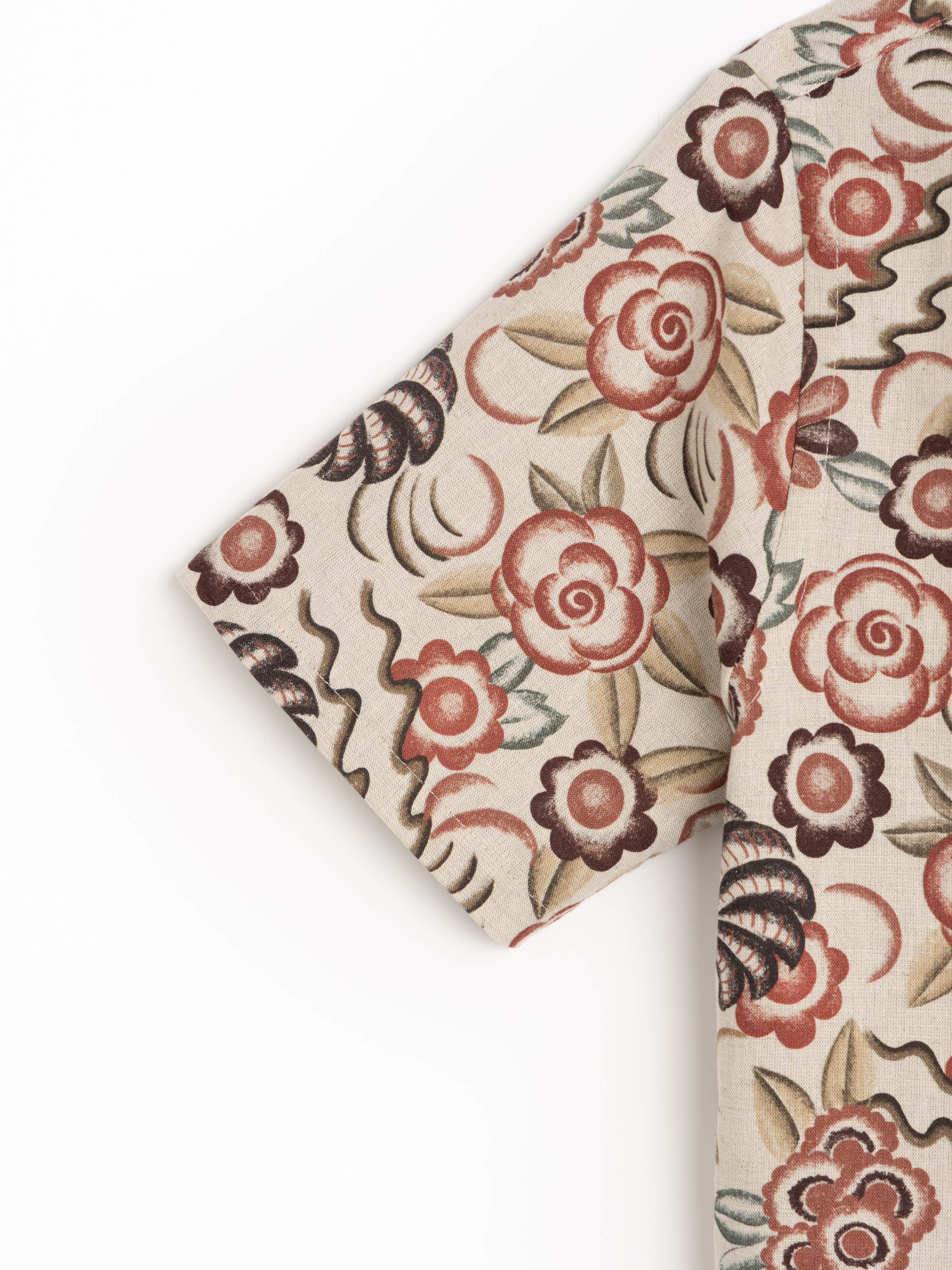 Flowers painting Linen-Cotton Camp Collar Shirt