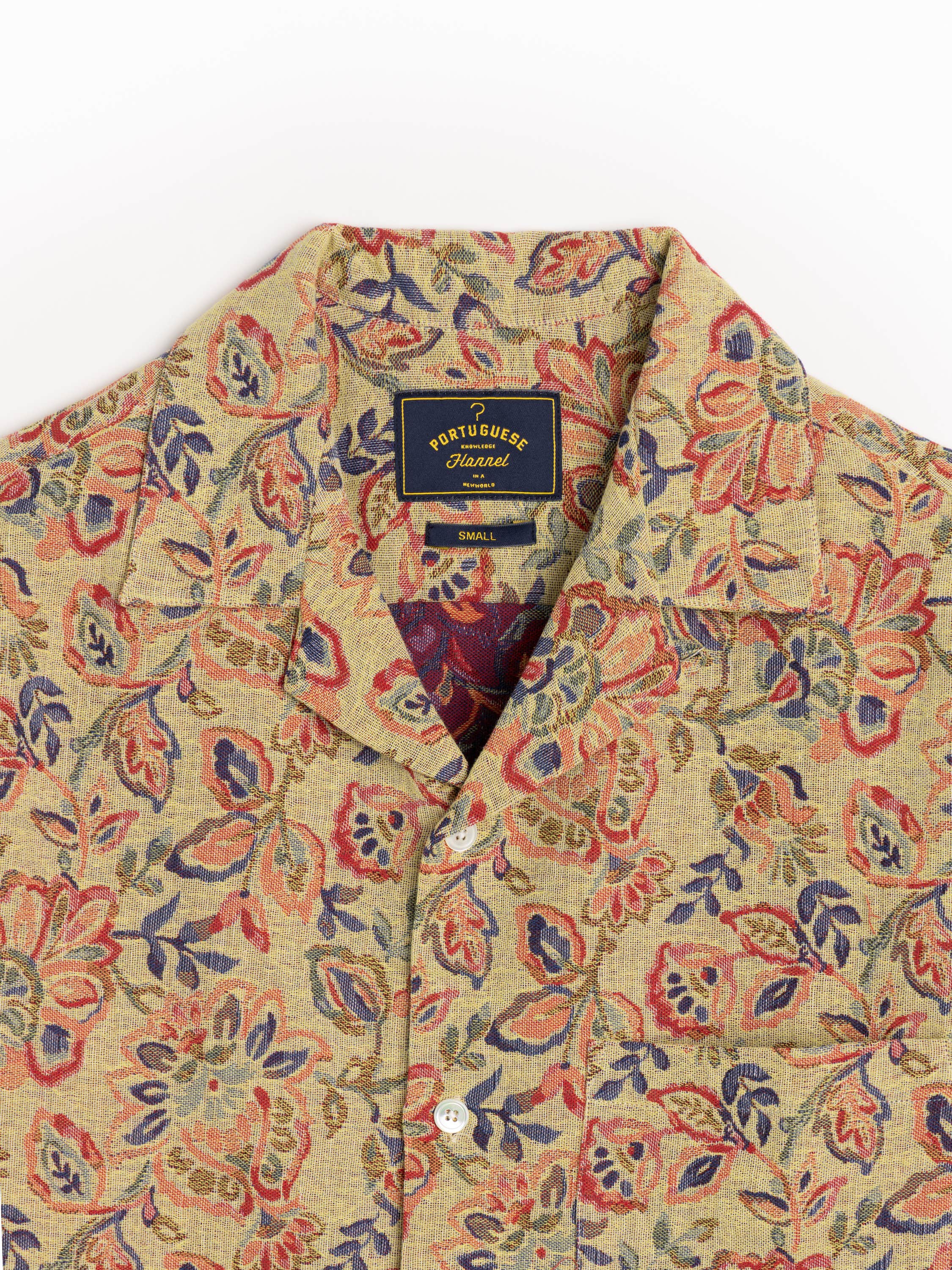 Tapestry Flowers Camp Collar Shirt in Yellow