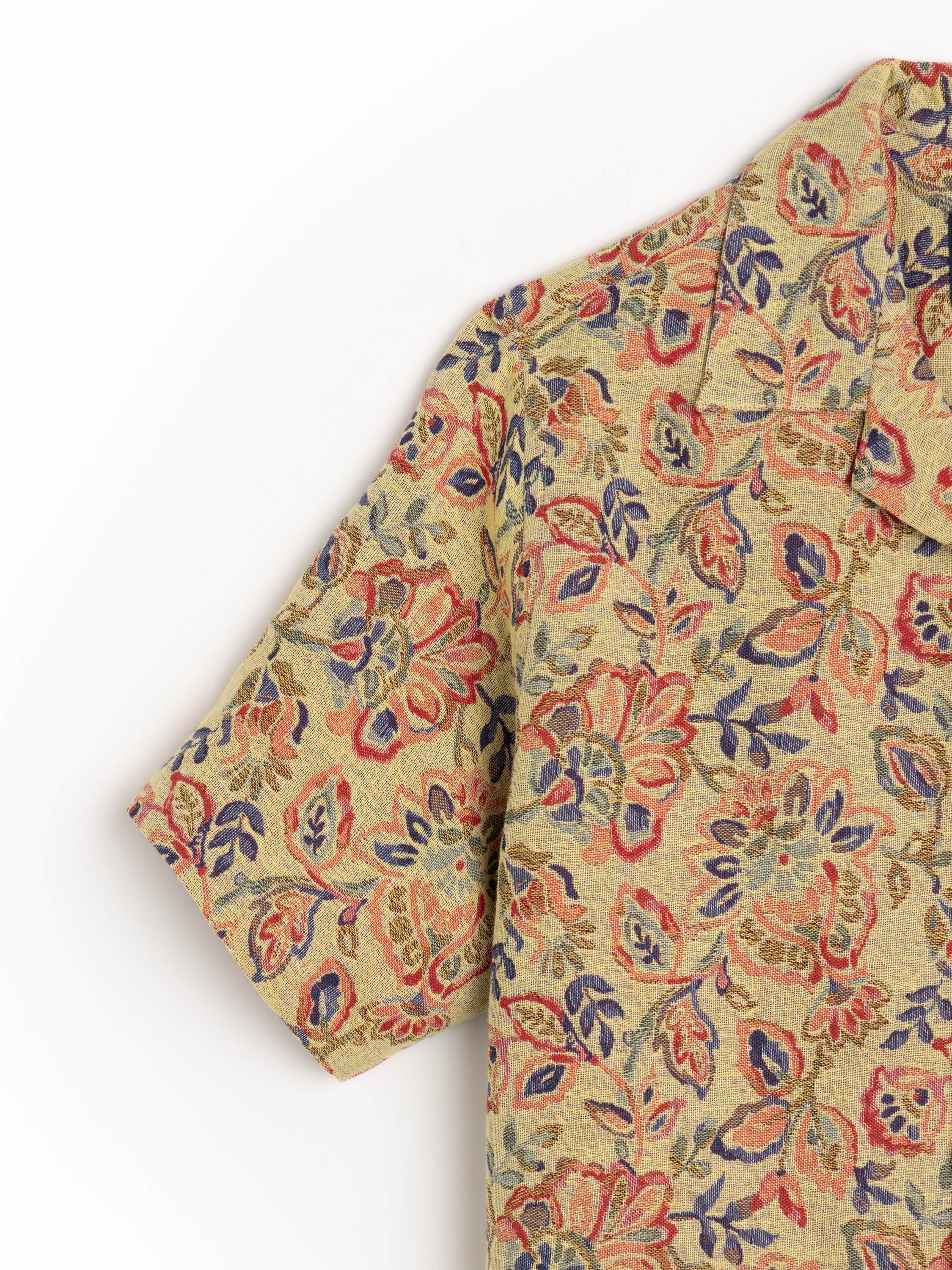 Tapestry Flowers Camp Collar Shirt in Yellow