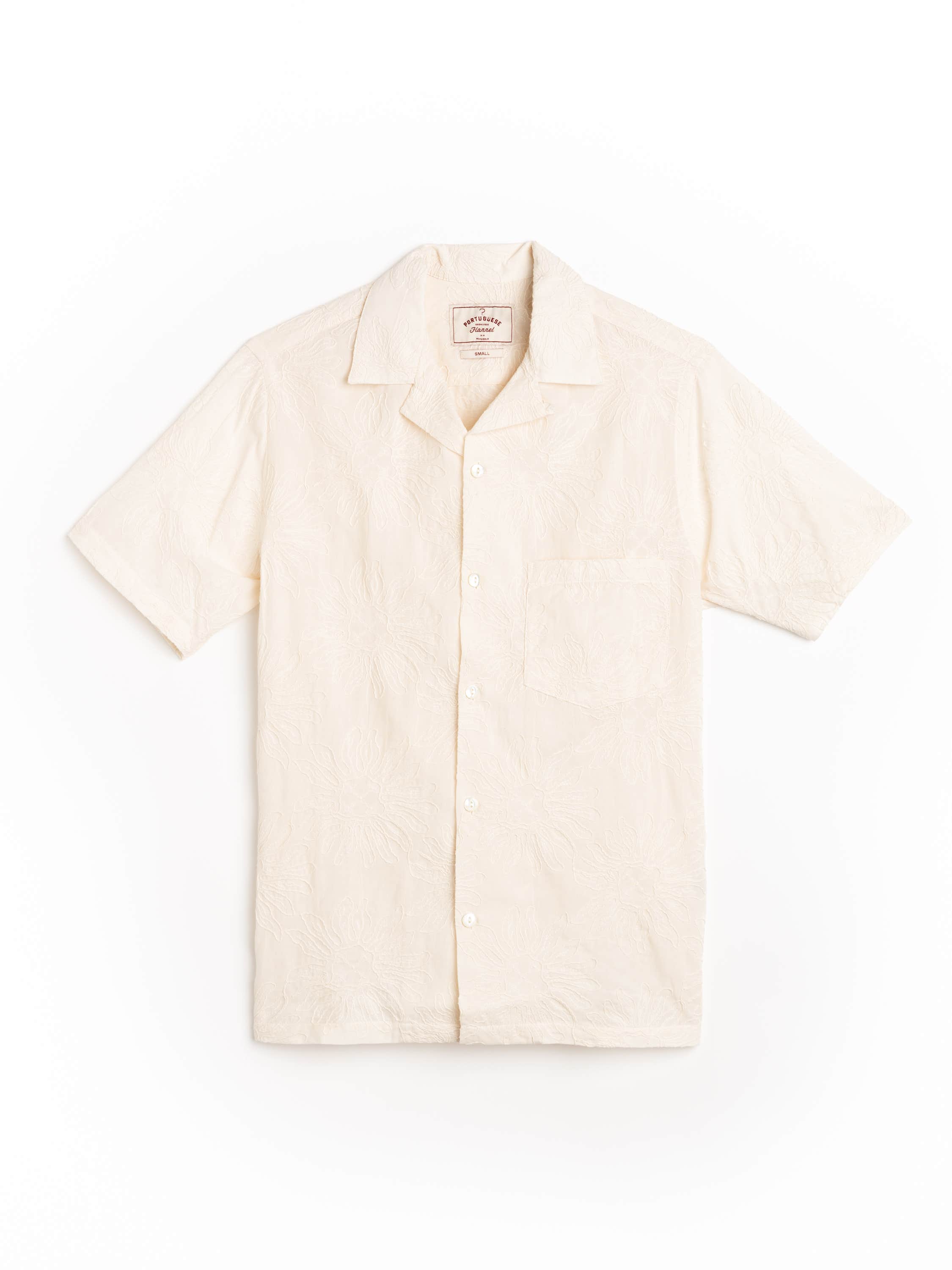 White Duke Pattern Cotton Camp Collar Shirt
