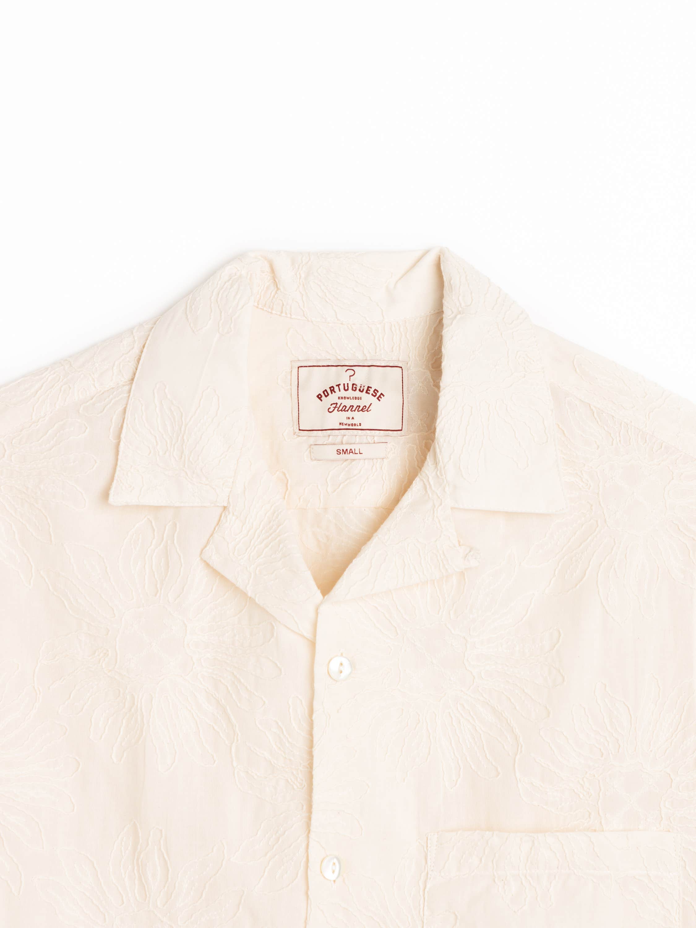 White Duke Pattern Cotton Camp Collar Shirt