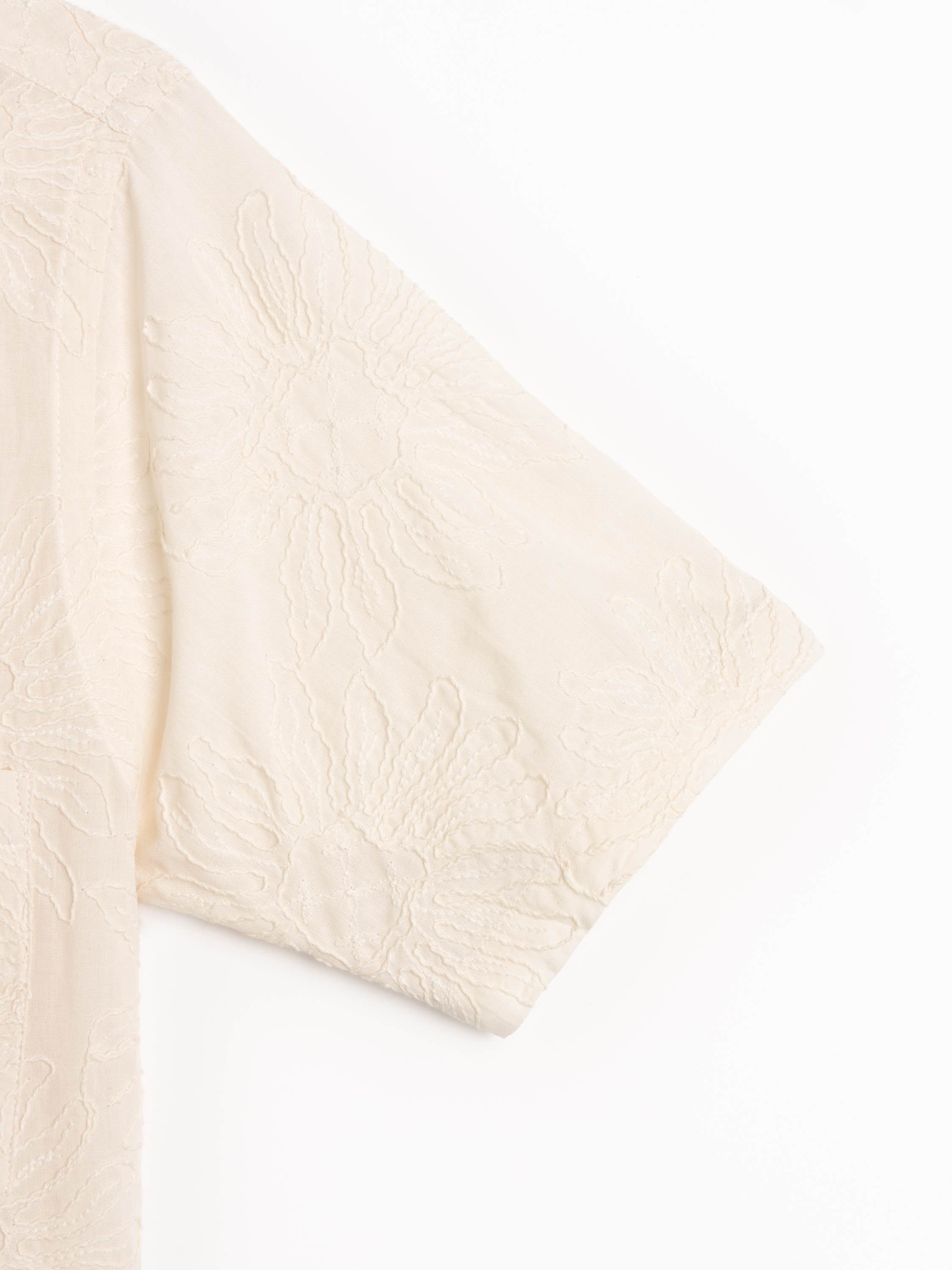 White Duke Pattern Cotton Camp Collar Shirt