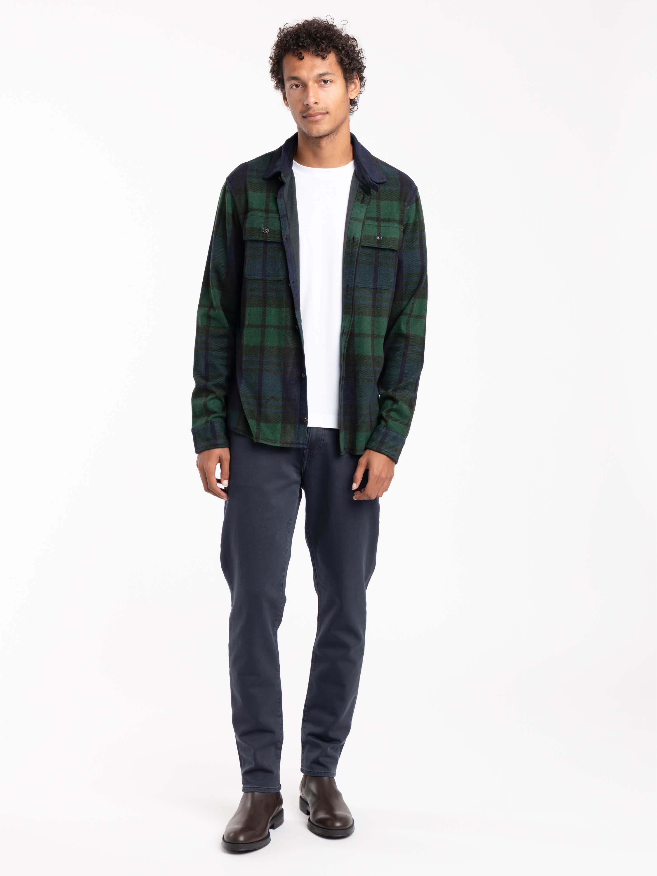 Blackwatch Plaid Knit Flannel Overshirt