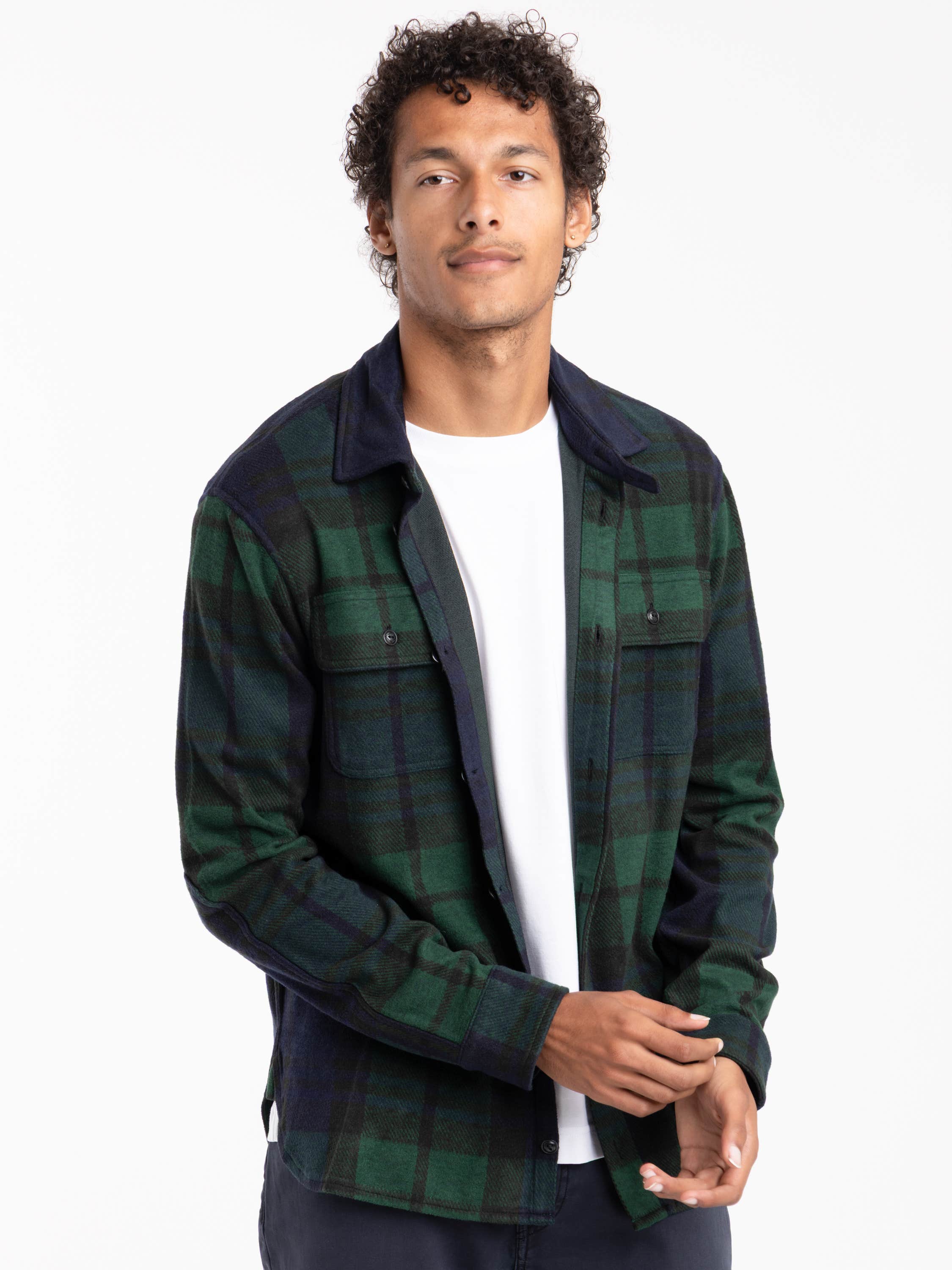 Blackwatch Plaid Knit Flannel Overshirt The Helm Clothing Blackwatch Plaid Knit Flannel Overshirt The Helm Clothing