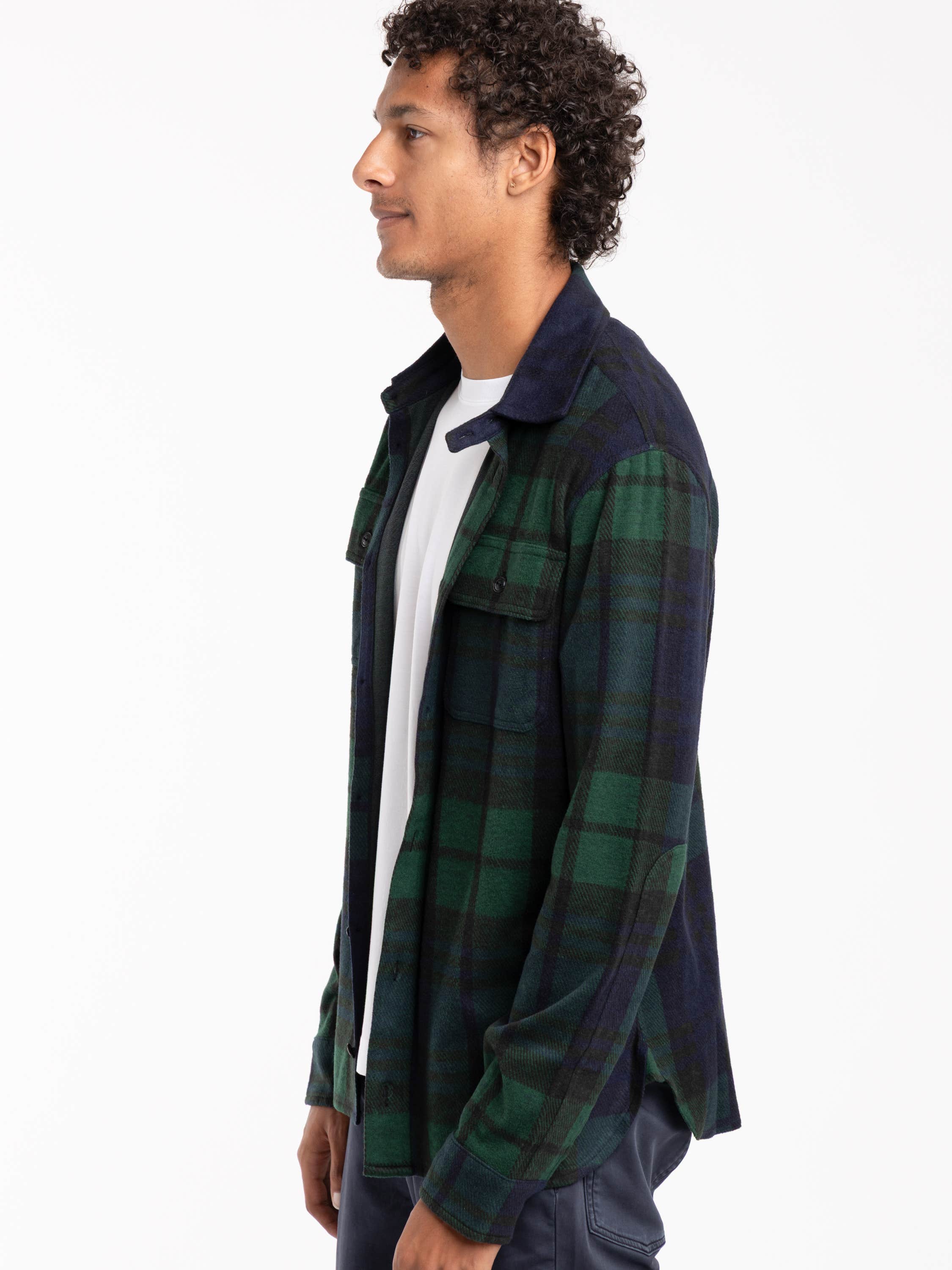 Blackwatch Plaid Knit Flannel Overshirt