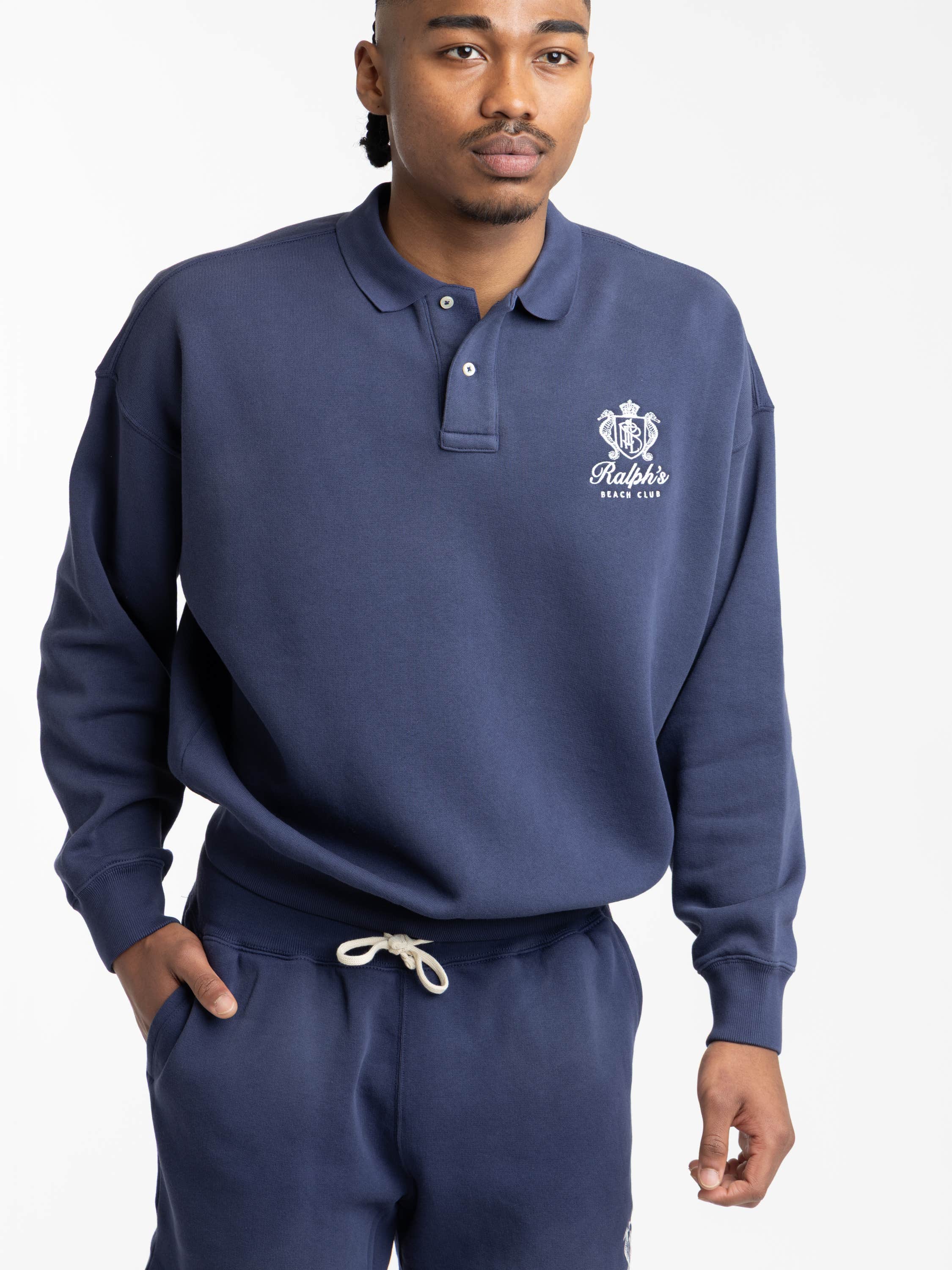 Blue Relaxed Fit Fleece Graphic Sweatshirt