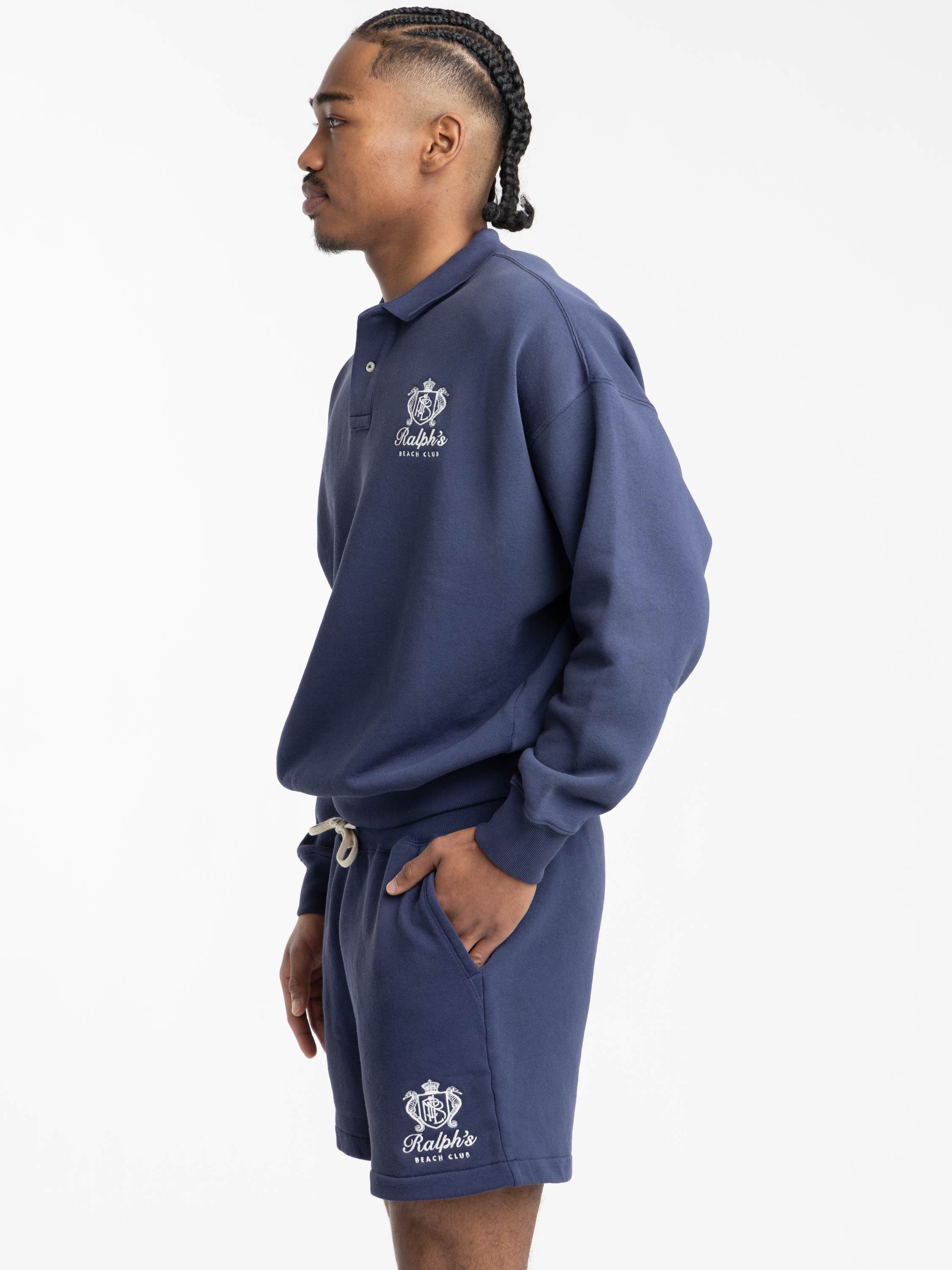 Blue Relaxed Fit Fleece Graphic Sweatshirt