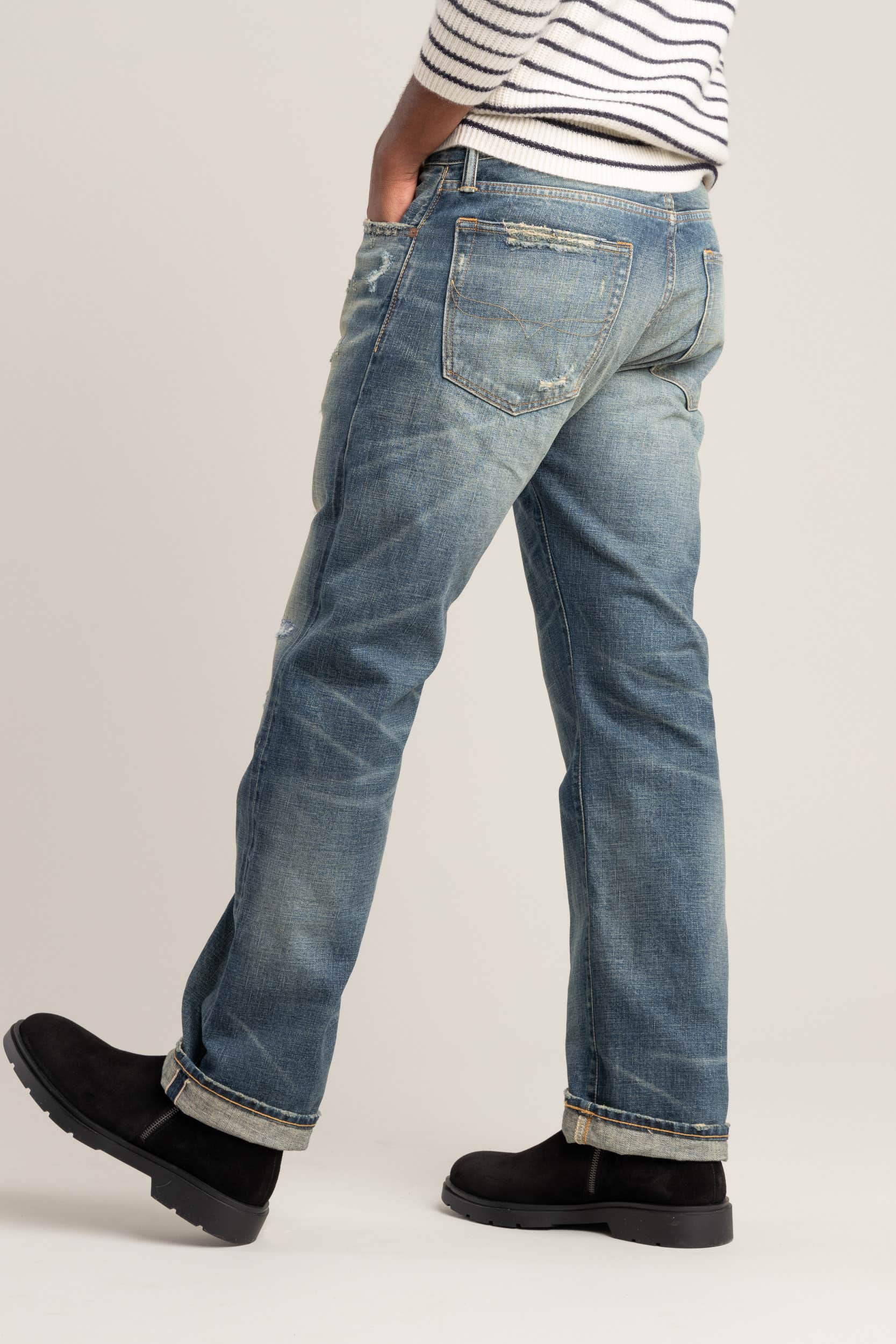 Classic Fit Distressed Selvedge Jean