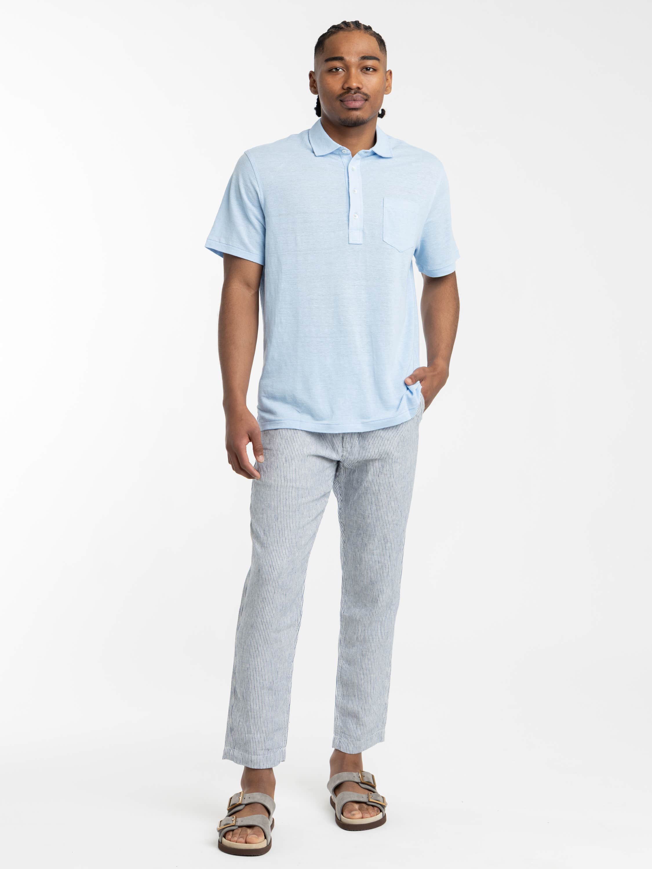 Light Blue Piqué Chest-Pocket Cotton Polo Shirt