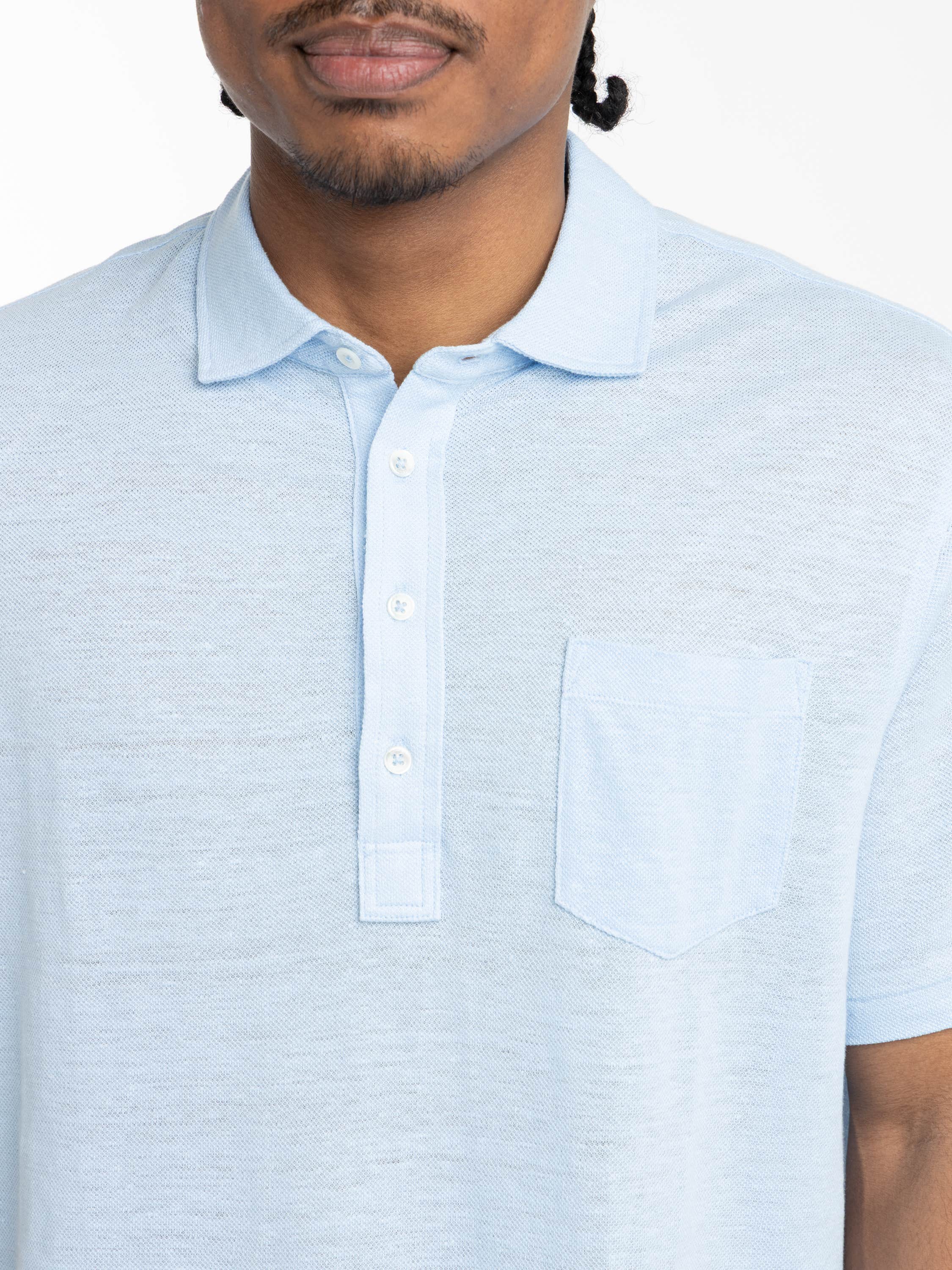 Light Blue Piqué Chest-Pocket Cotton Polo Shirt