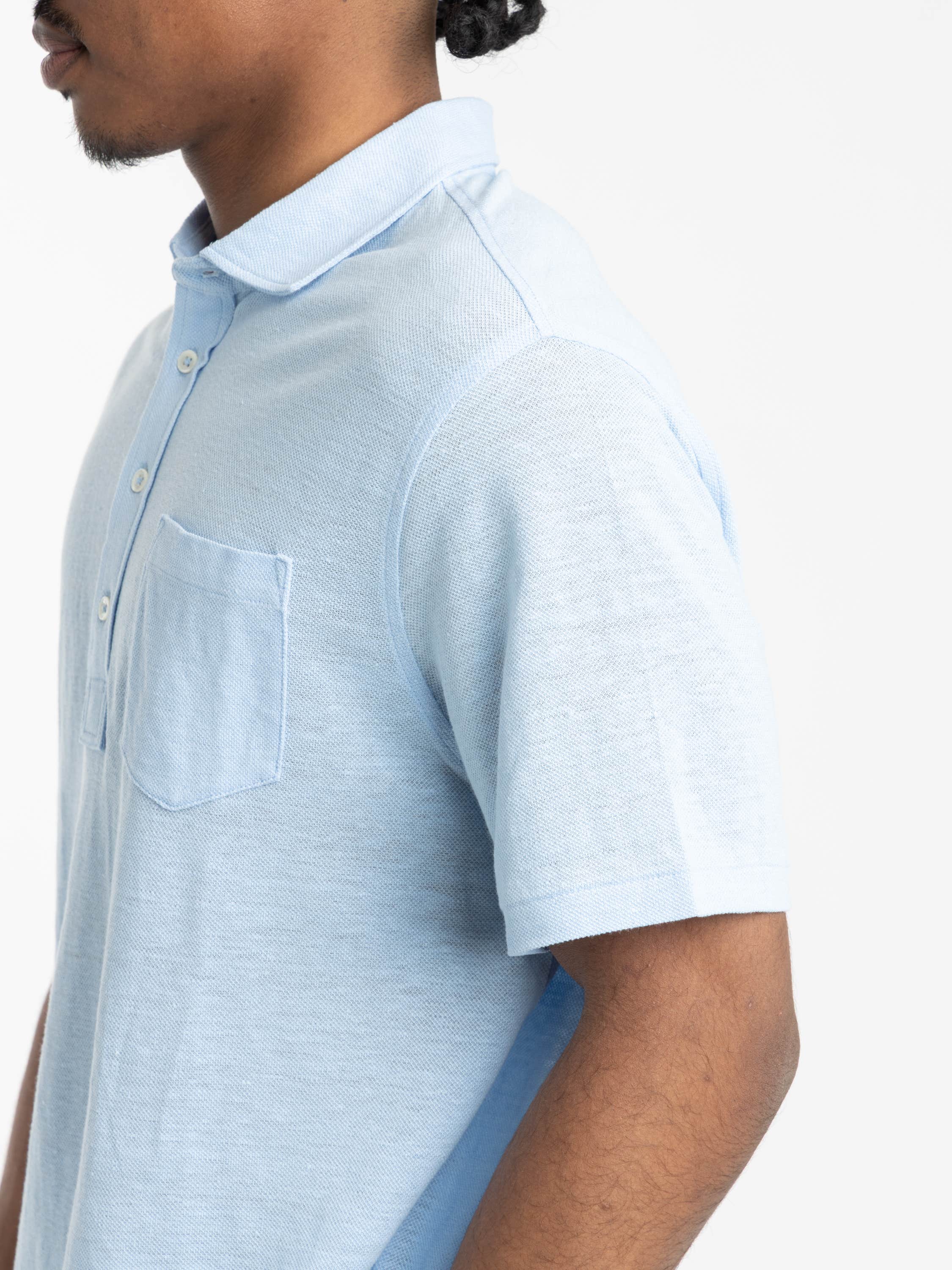 Light Blue Piqué Chest-Pocket Cotton Polo Shirt