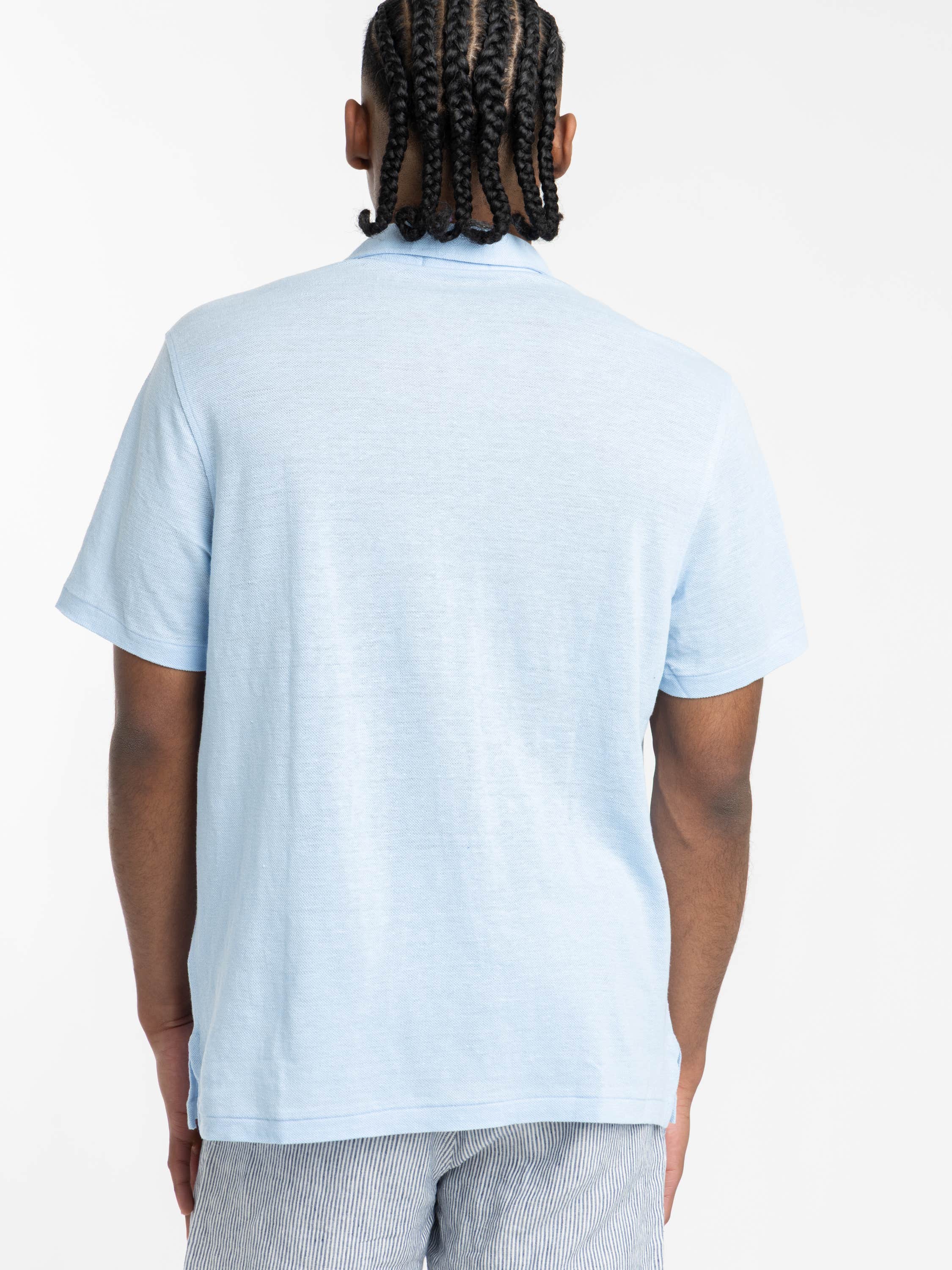 Light Blue Piqué Chest-Pocket Cotton Polo Shirt