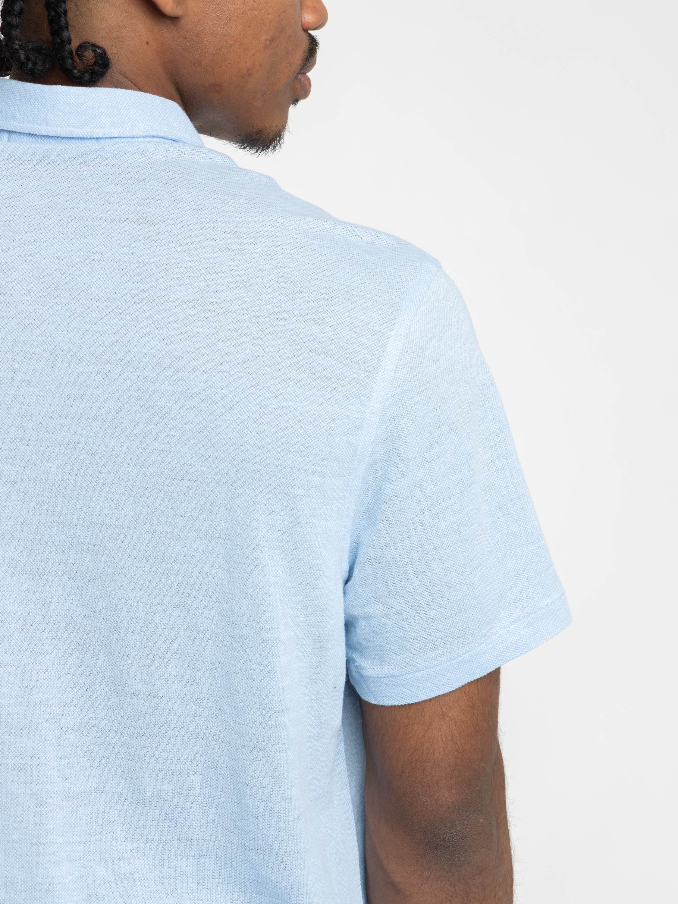 Light Blue Piqué Chest-Pocket Cotton Polo Shirt