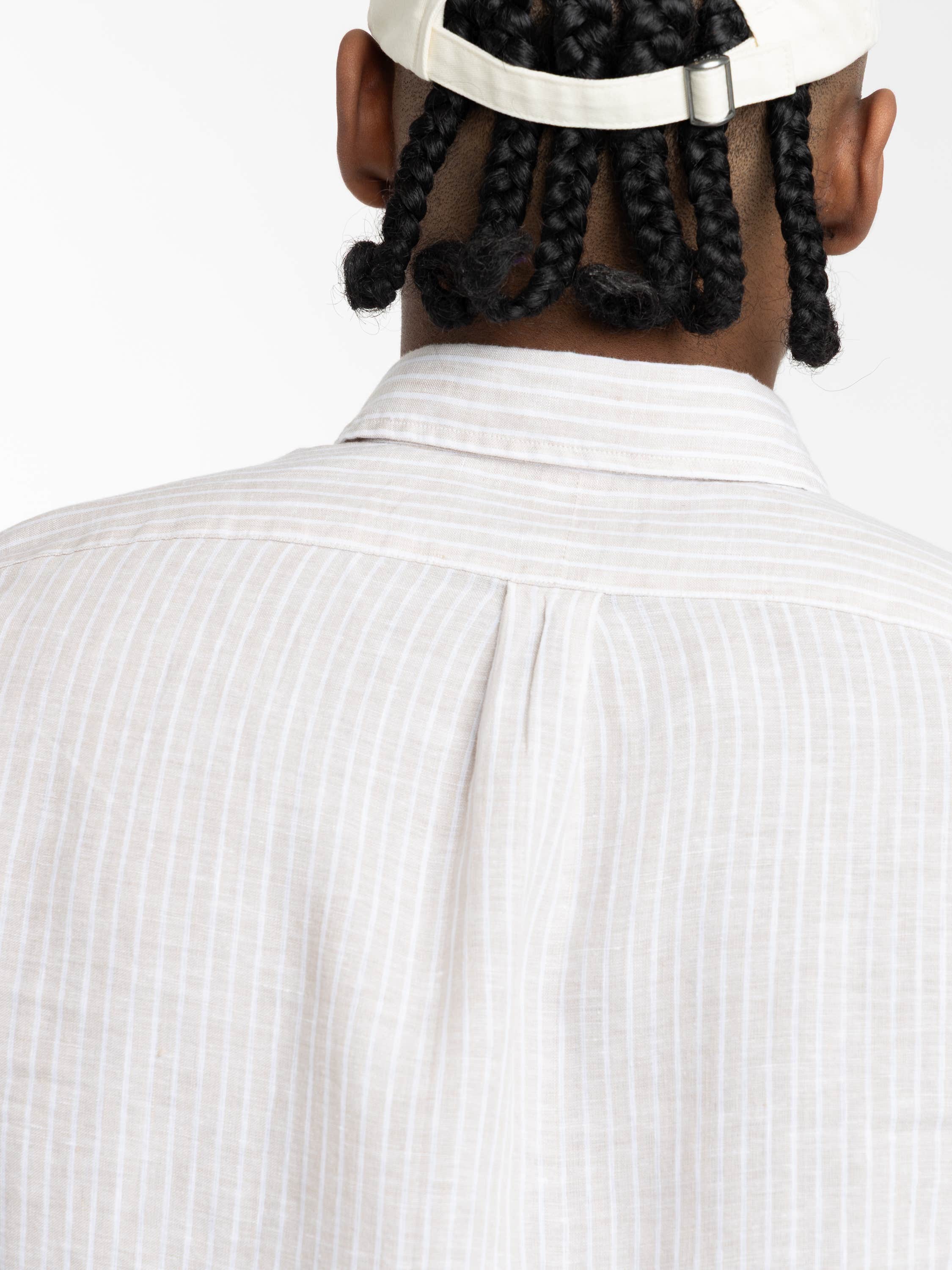 Light Brown Striped Linen Button-Down Shirt