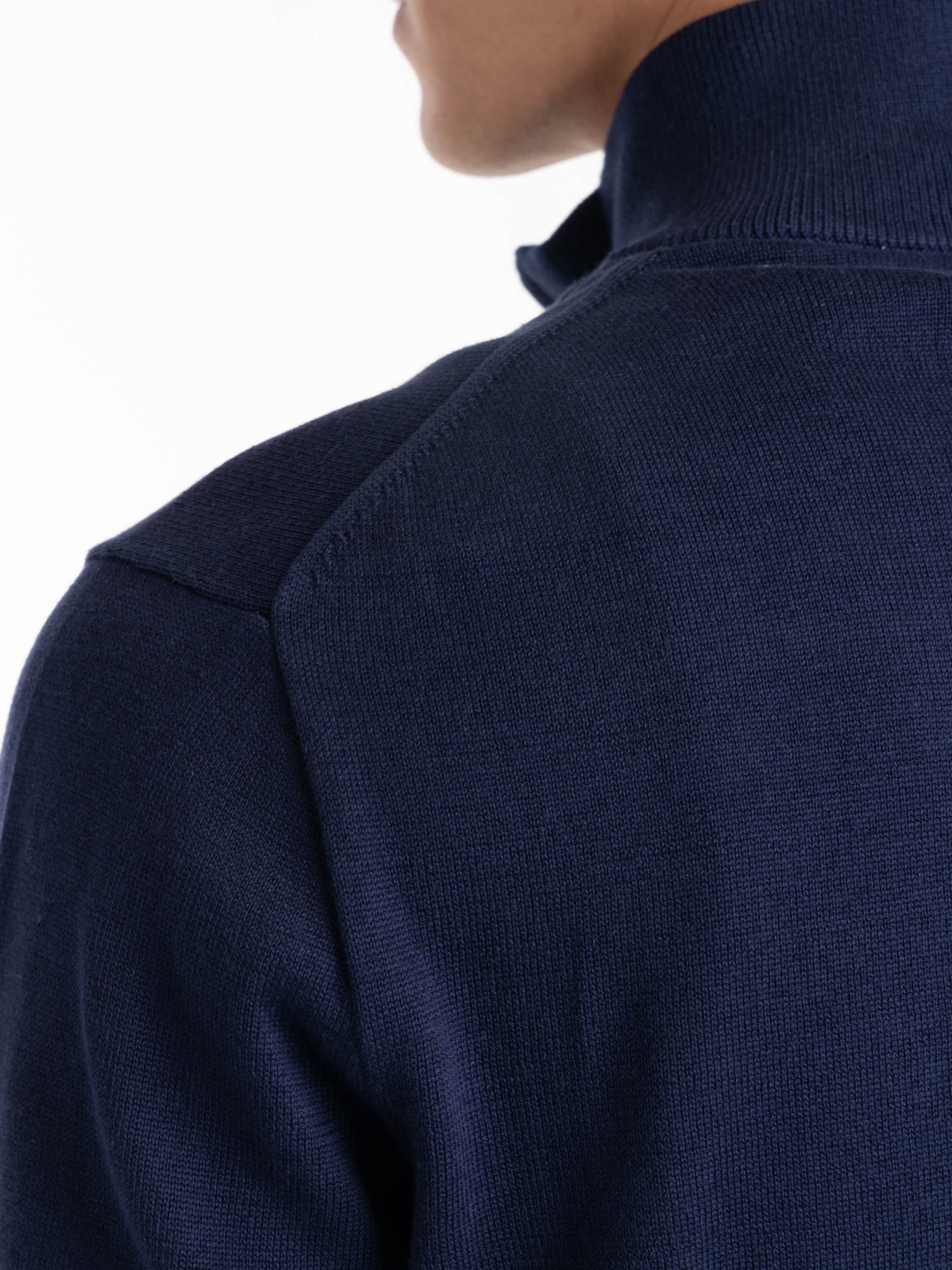 Navy Cotton Quarter-Zip Mockneck Sweater