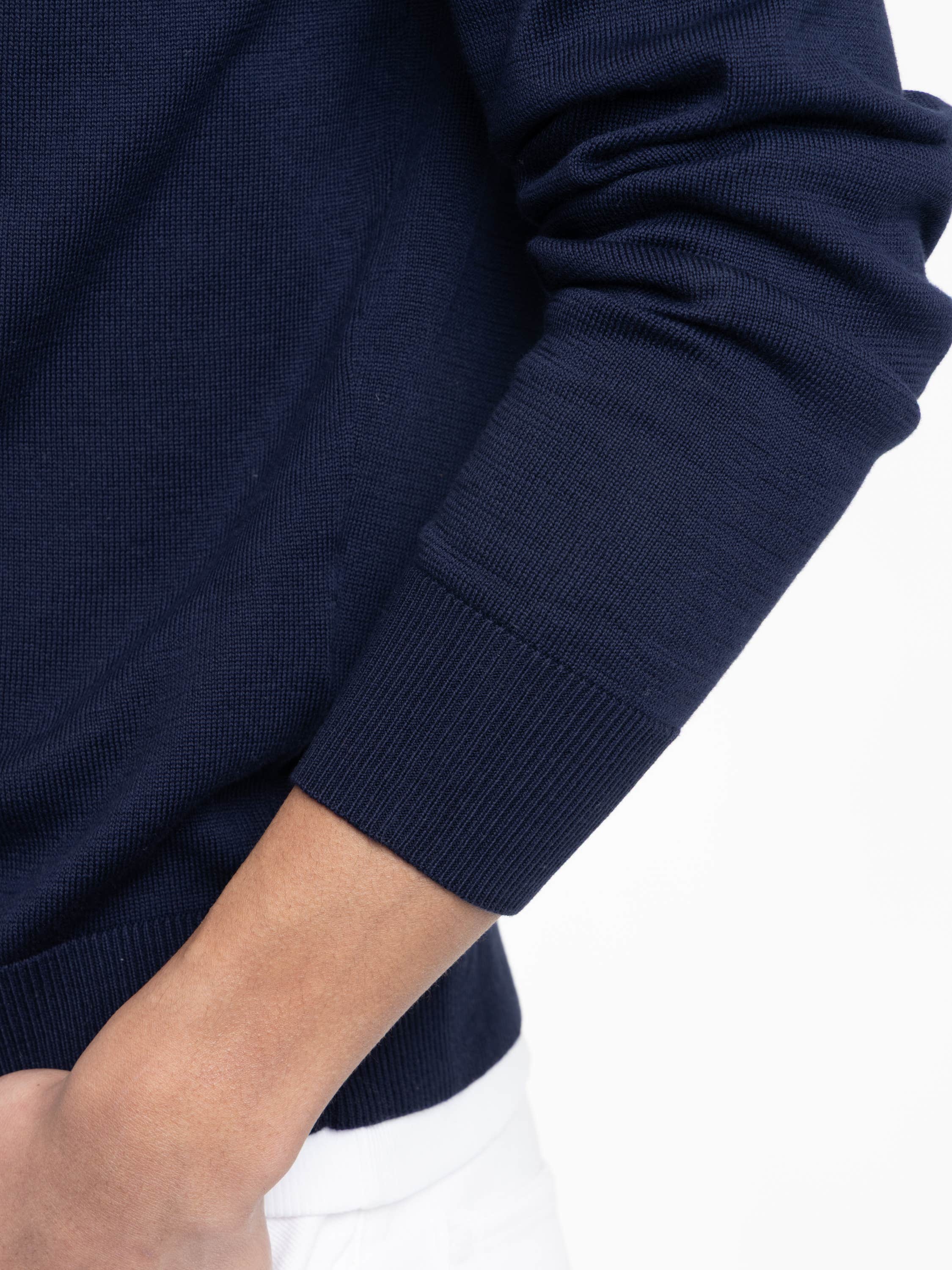 Navy Cotton Quarter-Zip Mockneck Sweater