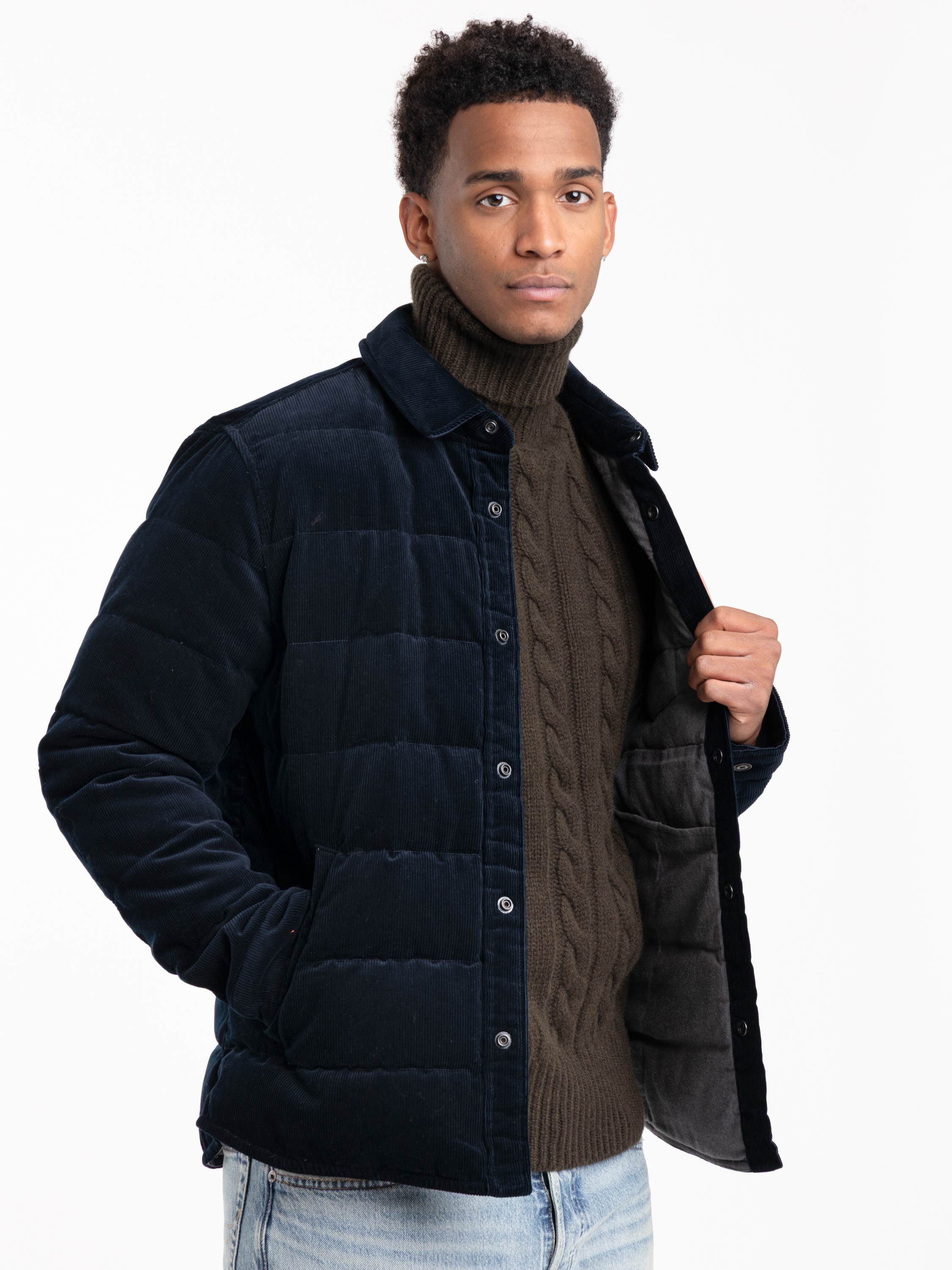 Navy Puffer Corduoray Jacket