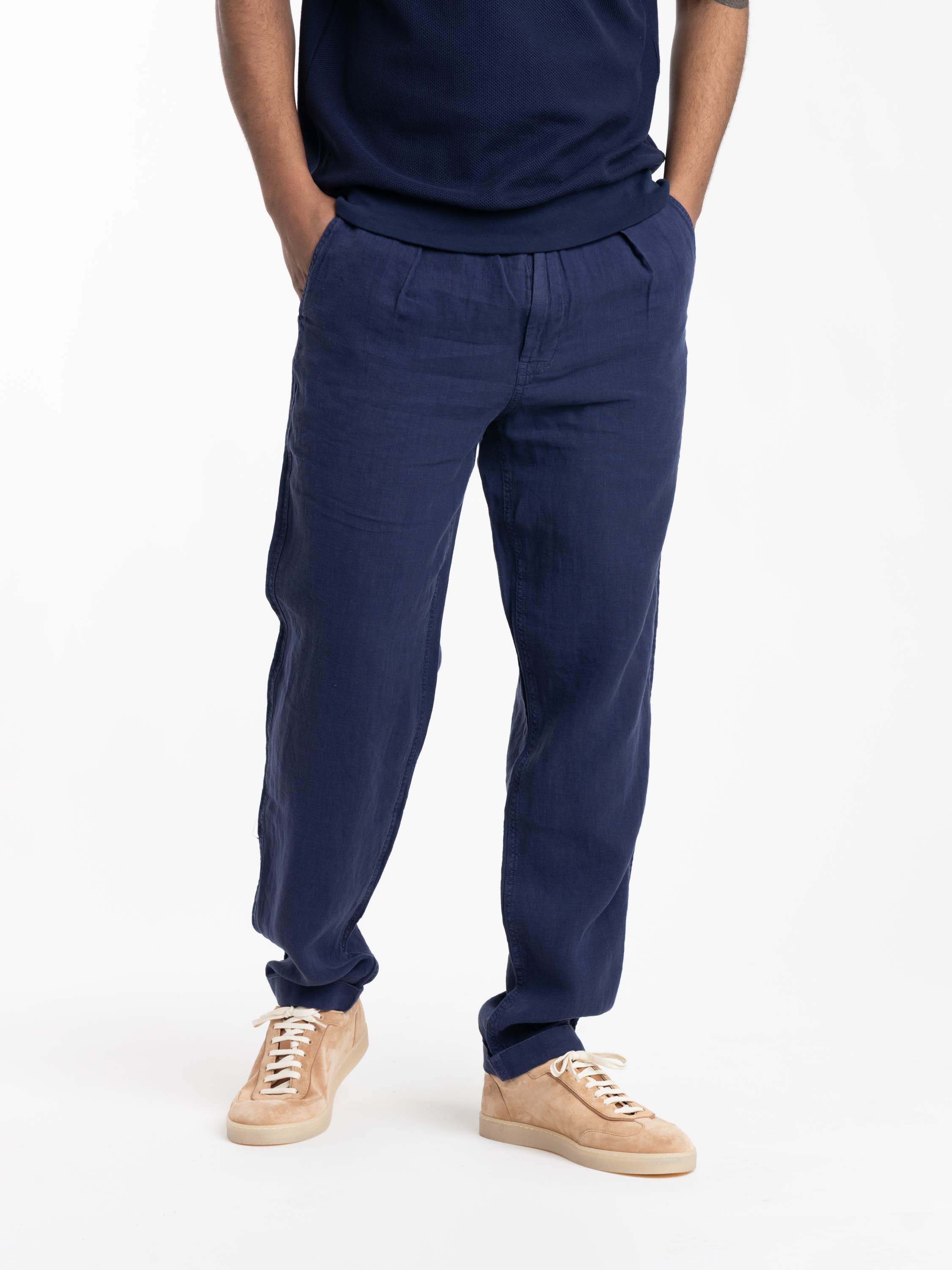 Newport Navy Lateef Slim Tapered Fit Linen Pan