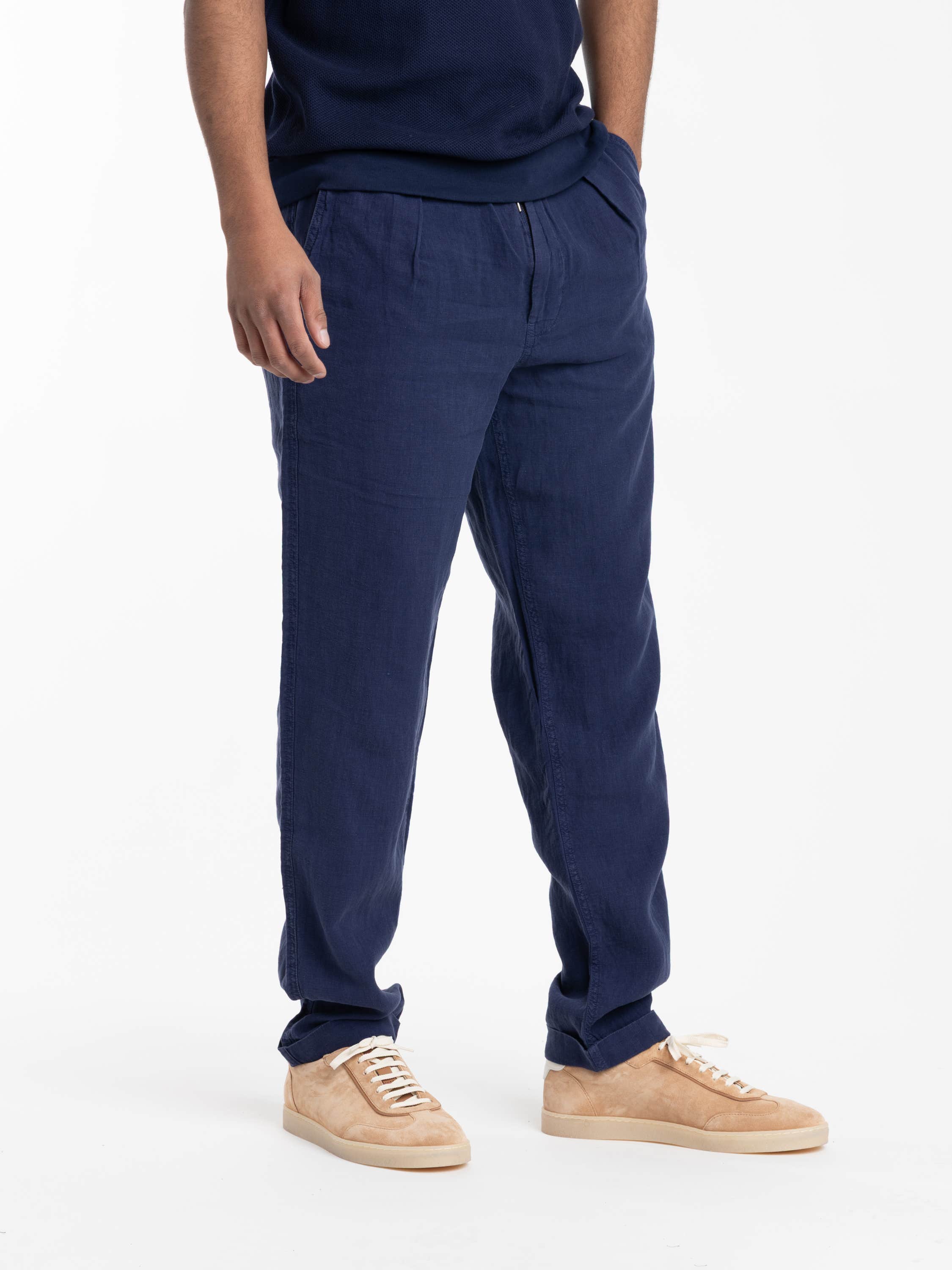 Newport Navy Lateef Slim Tapered Fit Linen Pan