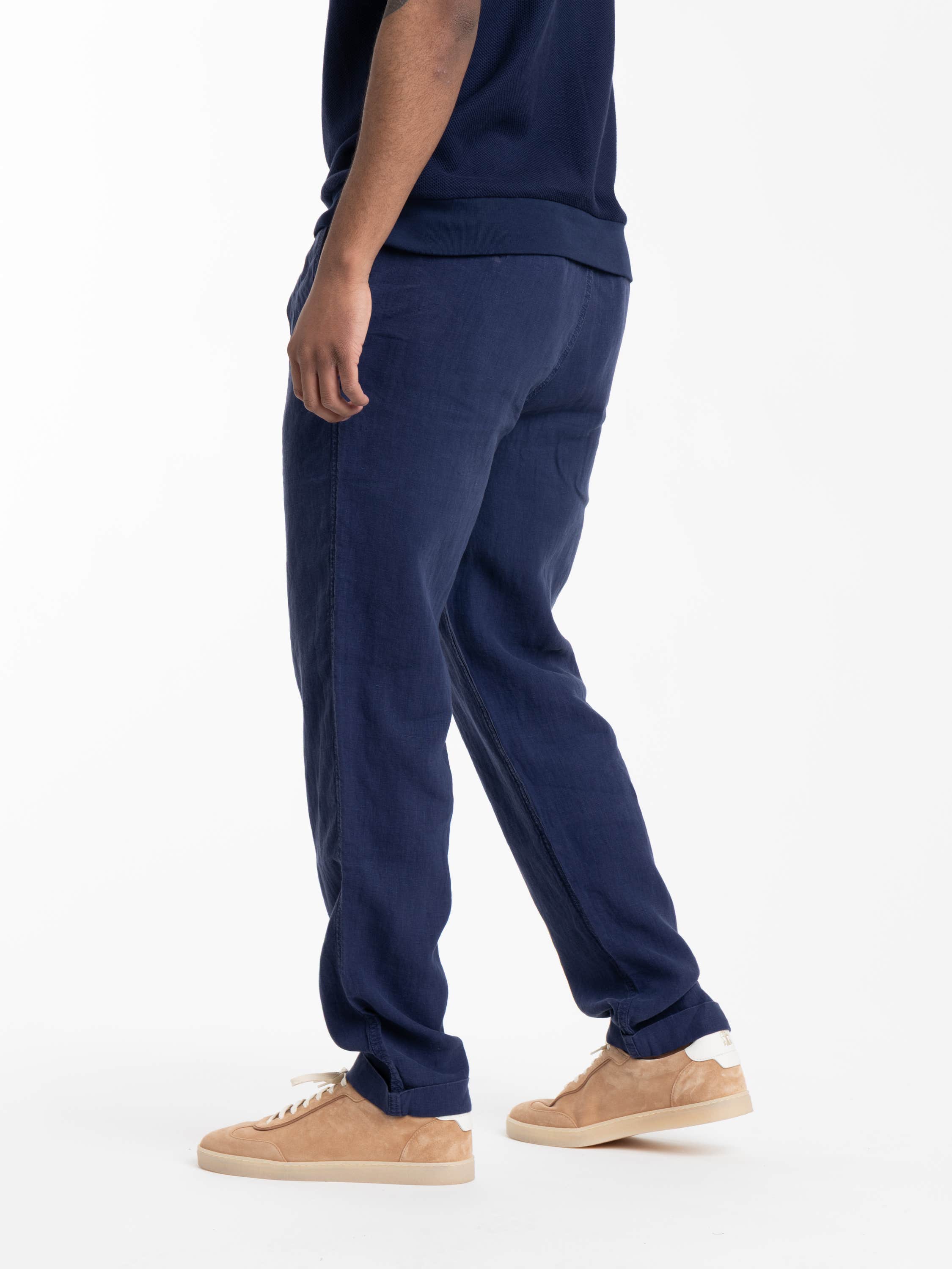Newport Navy Lateef Slim Tapered Fit Linen Pan