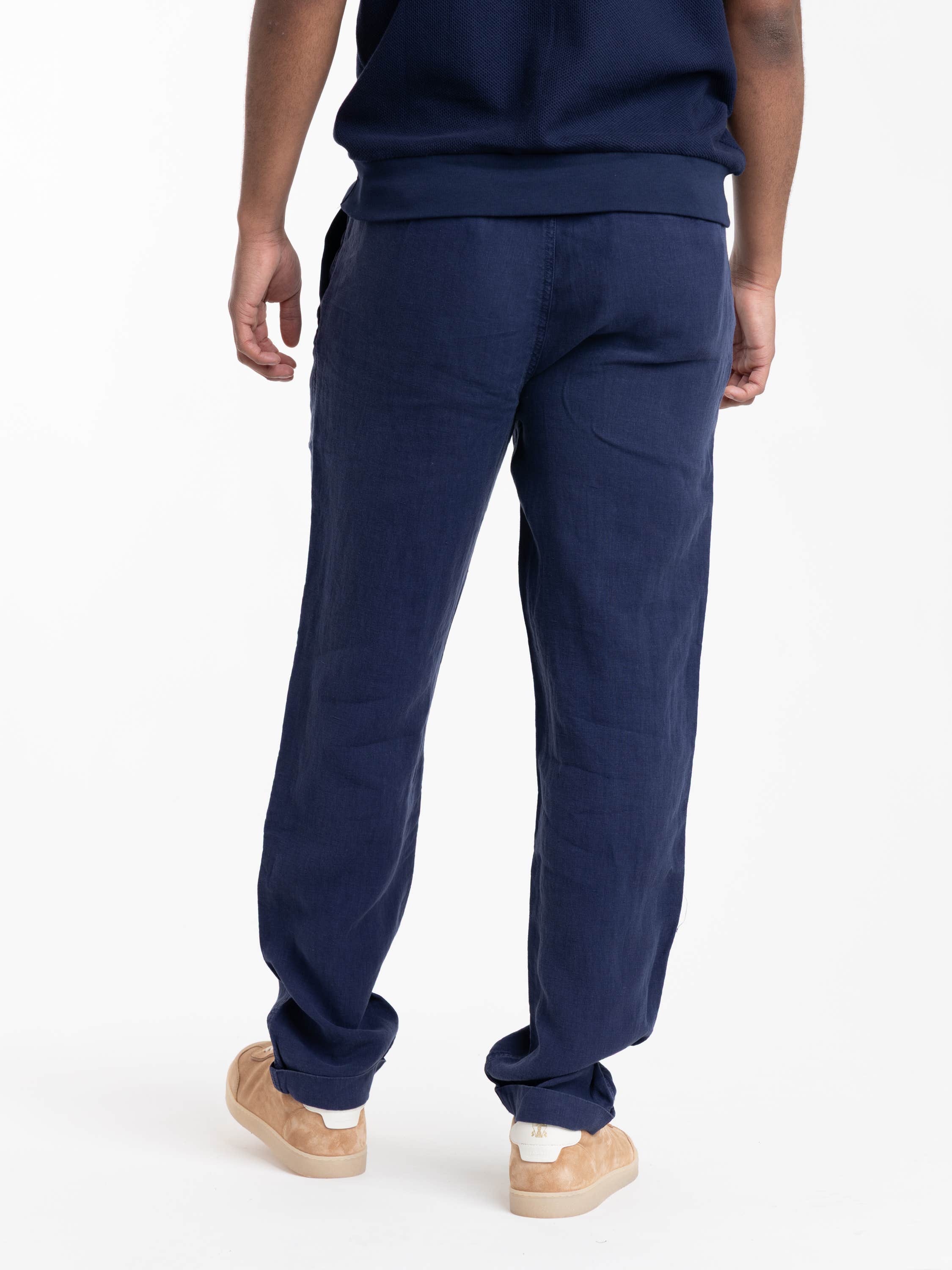 Newport Navy Lateef Slim Tapered Fit Linen Pan