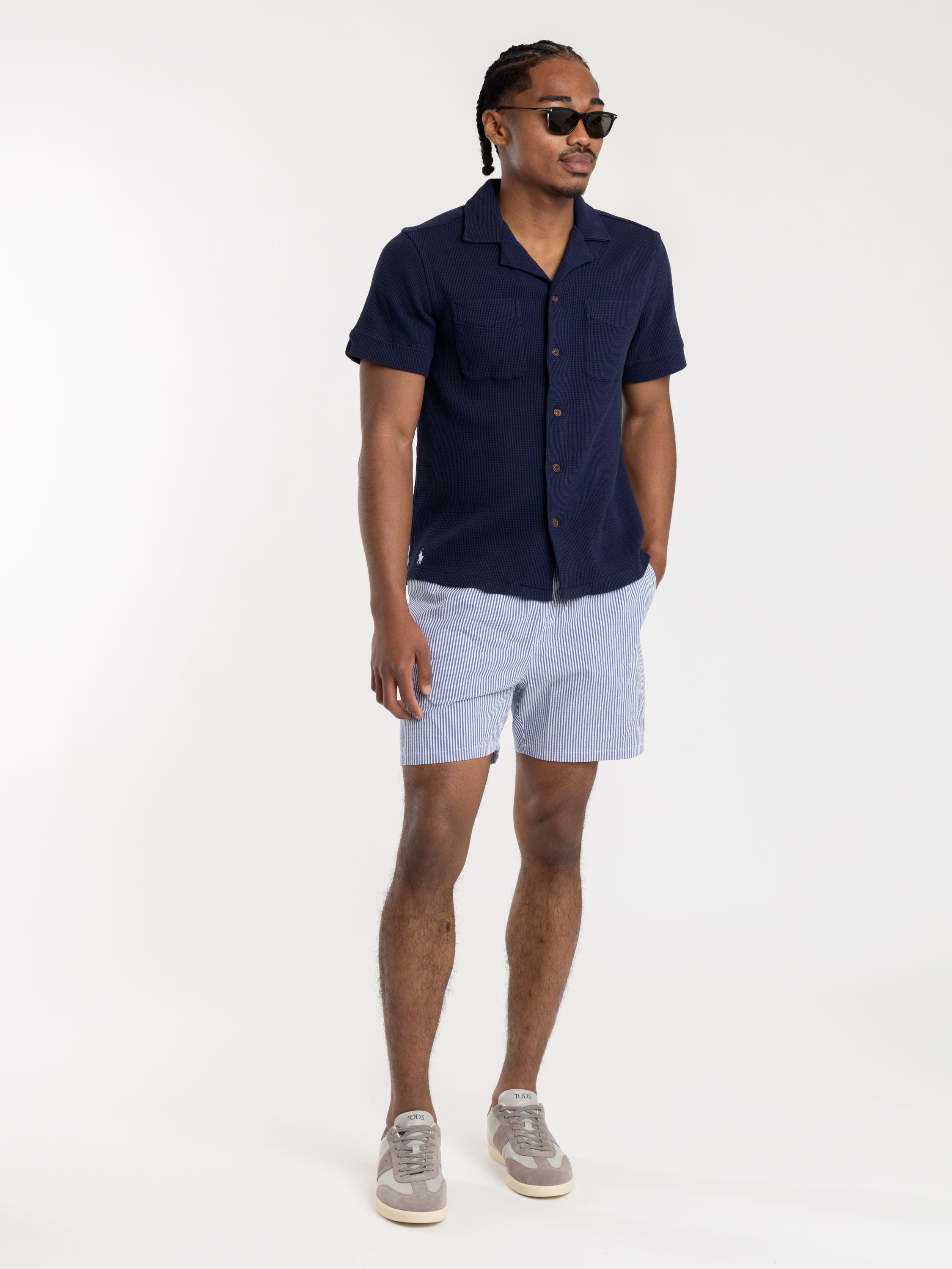 Newport Navy Waffle-Knit Cotton-Linen Camp Shirt – The Helm Clothing