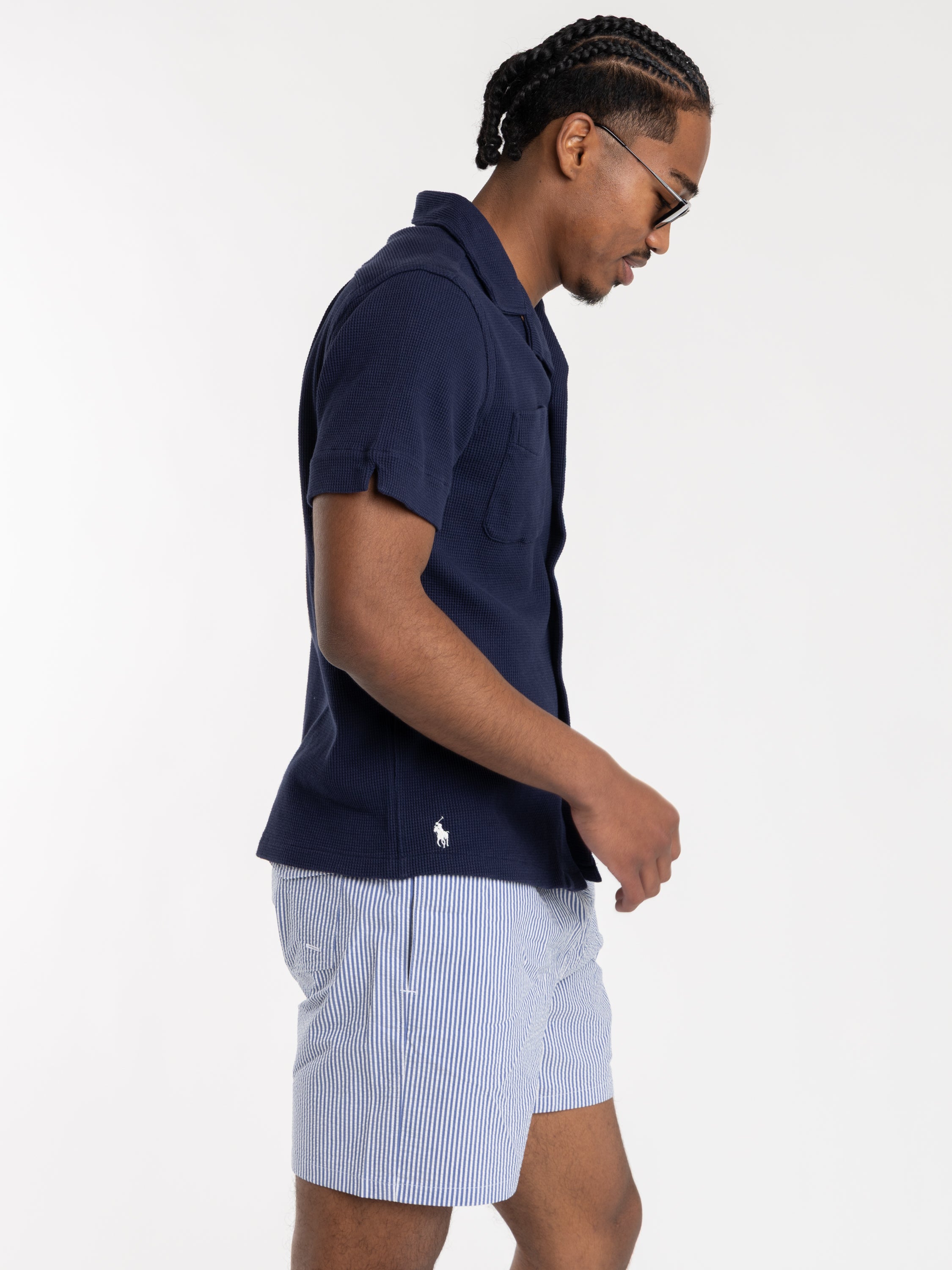 Newport Navy Waffle-Knit Cotton-Linen Camp Shirt – The Helm Clothing