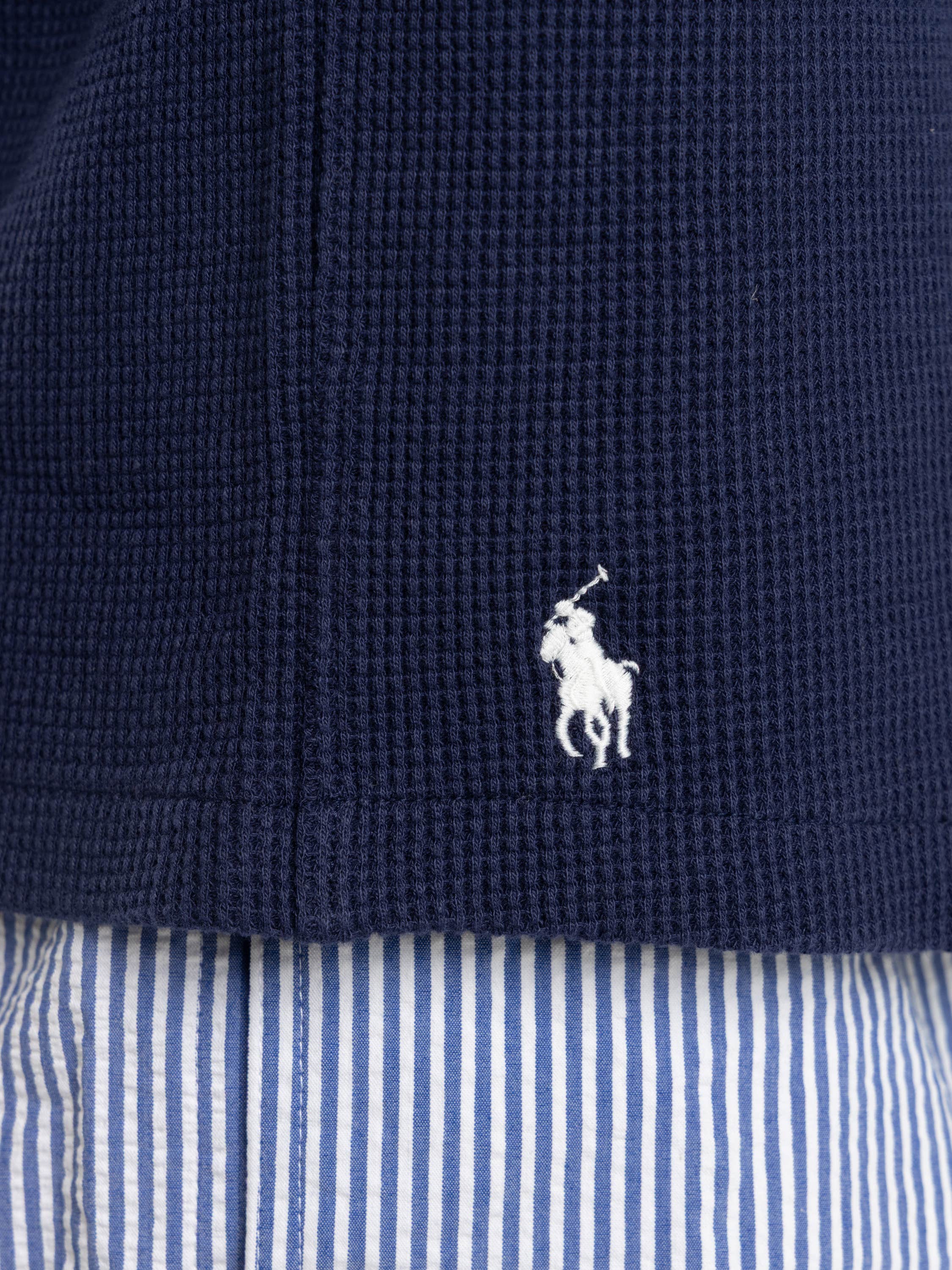 Newport Navy Waffle-Knit Cotton-Linen Camp Shirt