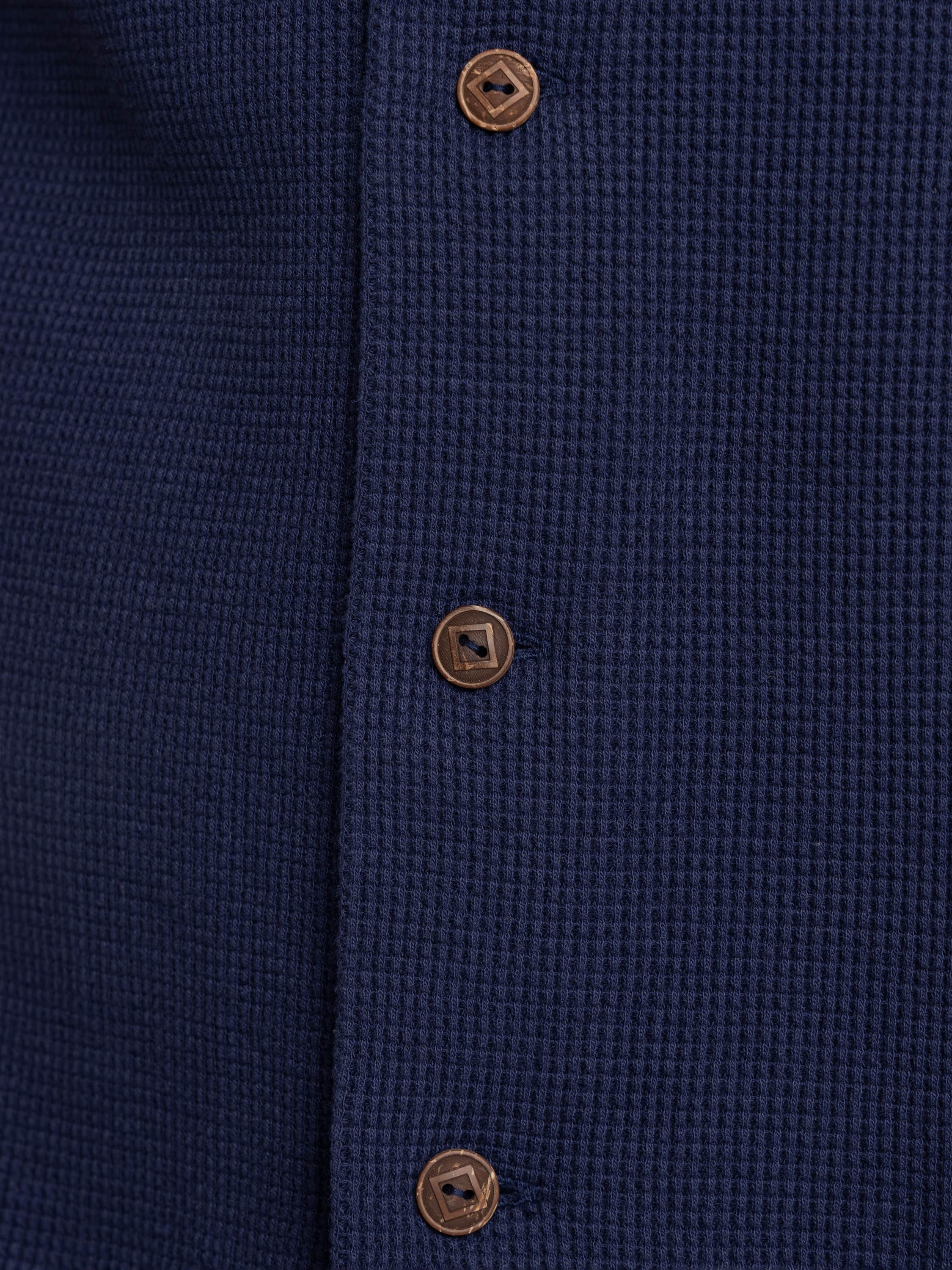 Newport Navy Waffle-Knit Cotton-Linen Camp Shirt