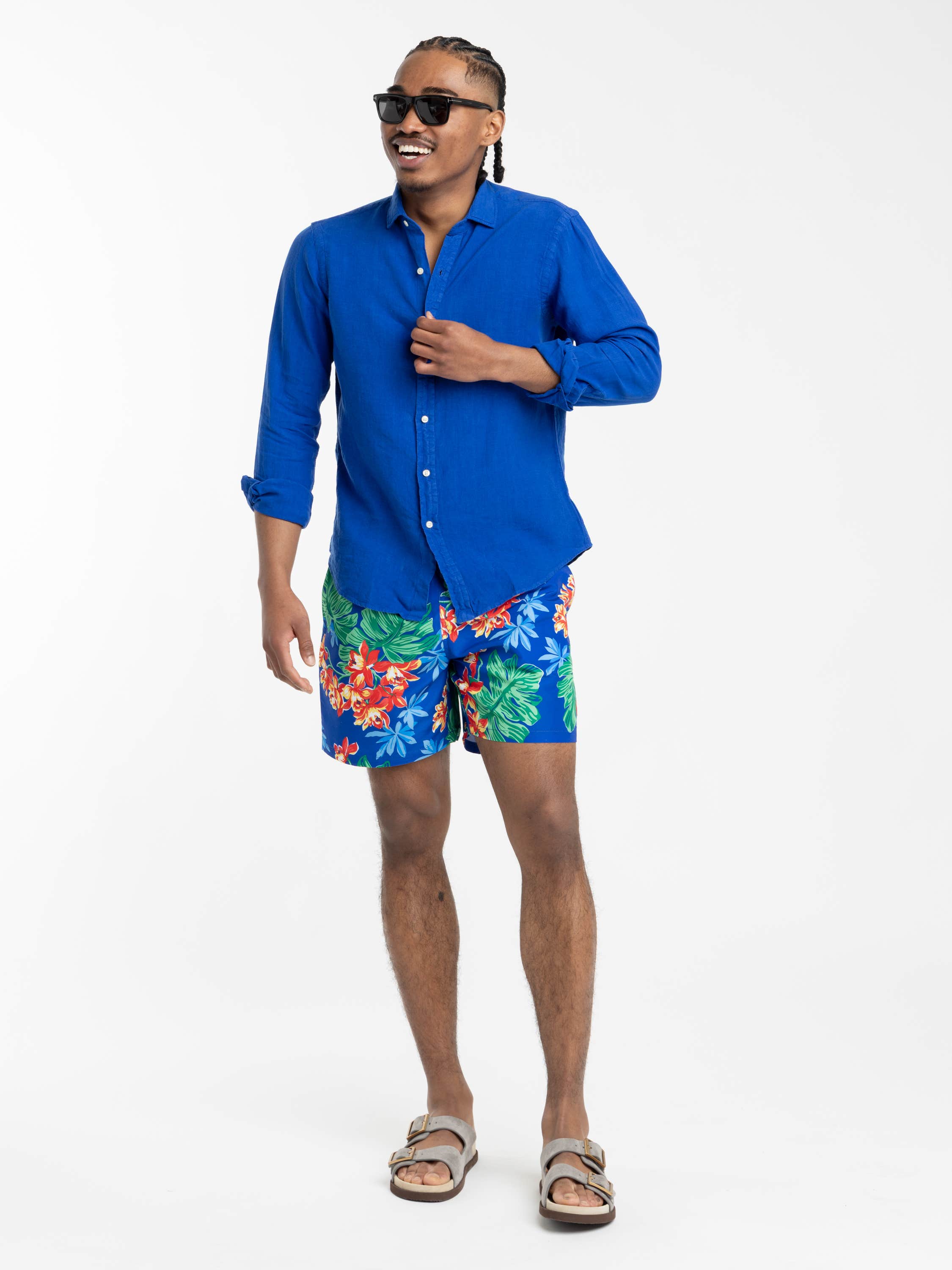 Pacific Royal Blue Classic Fit Slub Linen Shirt