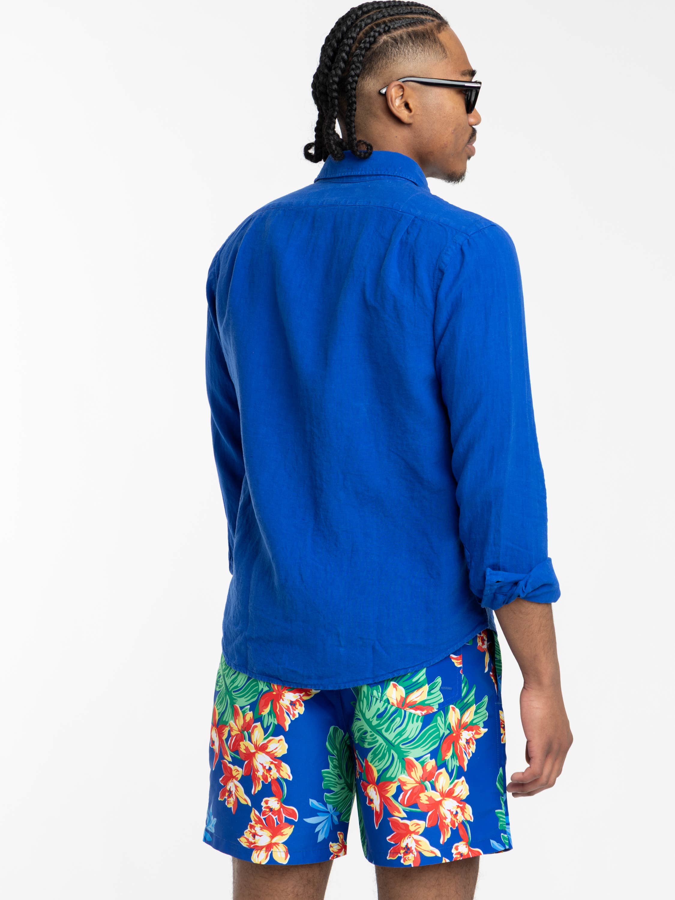 Pacific Royal Blue Classic Fit Slub Linen Shirt