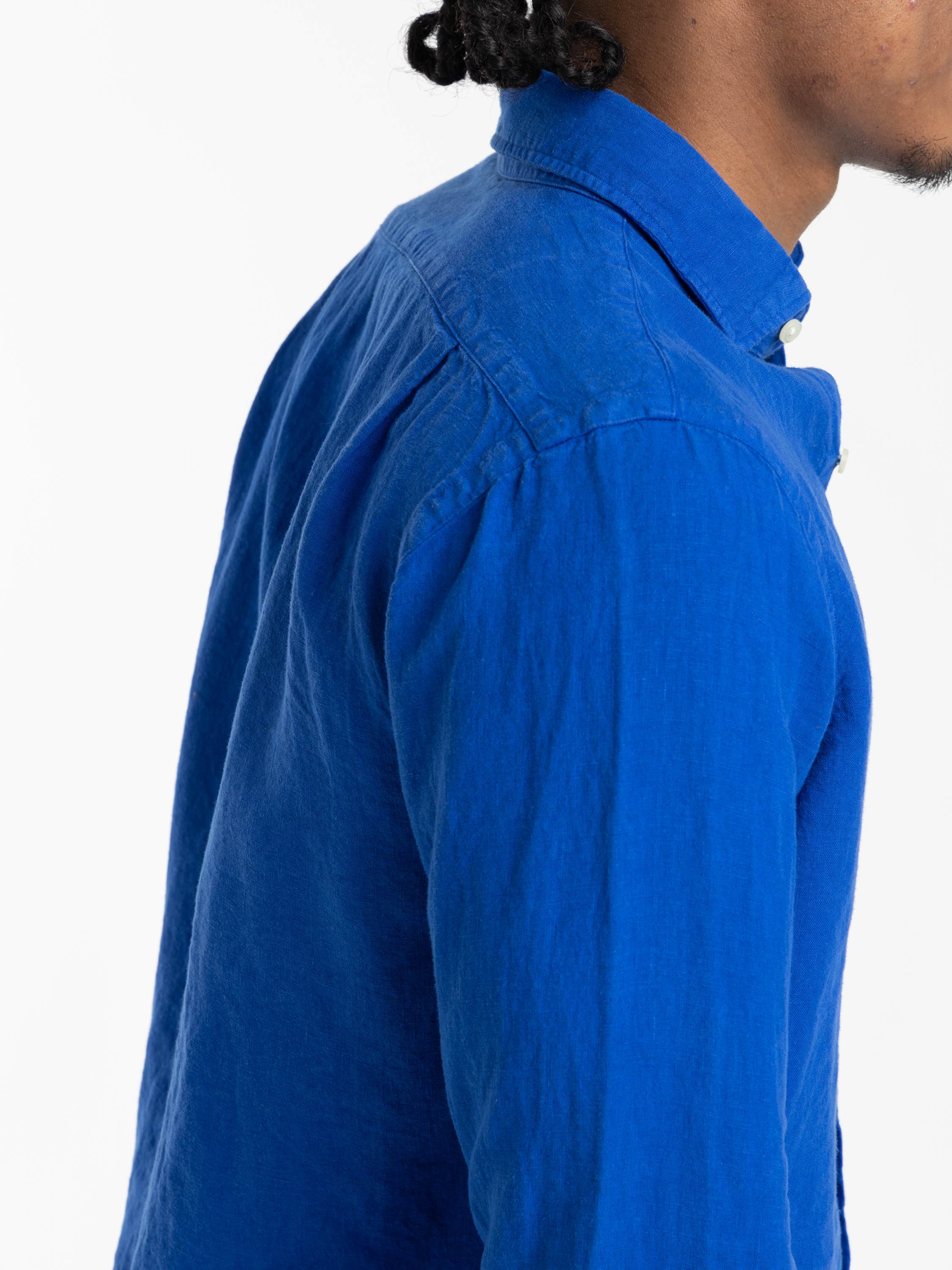 Pacific Royal Blue Classic Fit Slub Linen Shirt