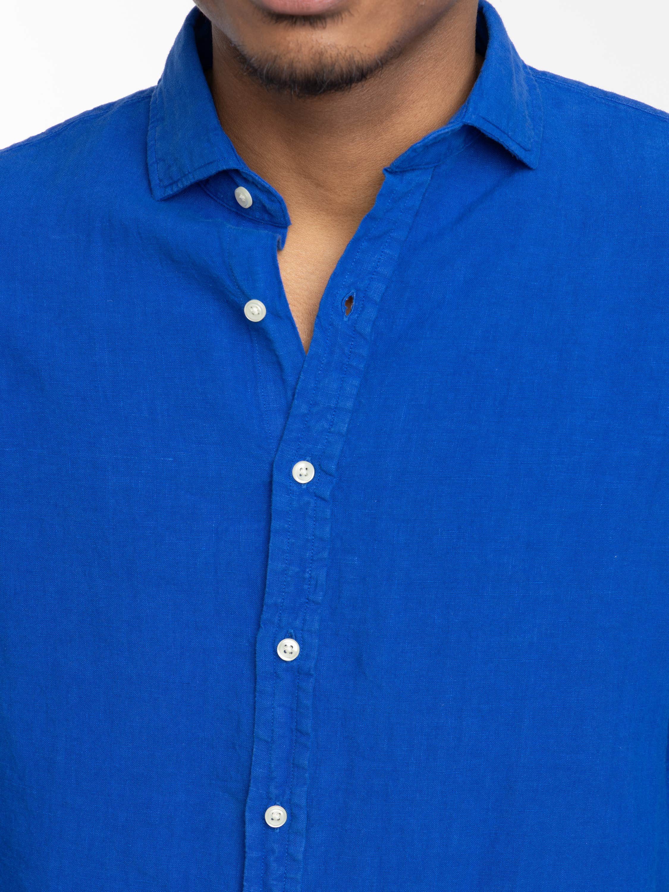 Pacific Royal Blue Classic Fit Slub Linen Shirt