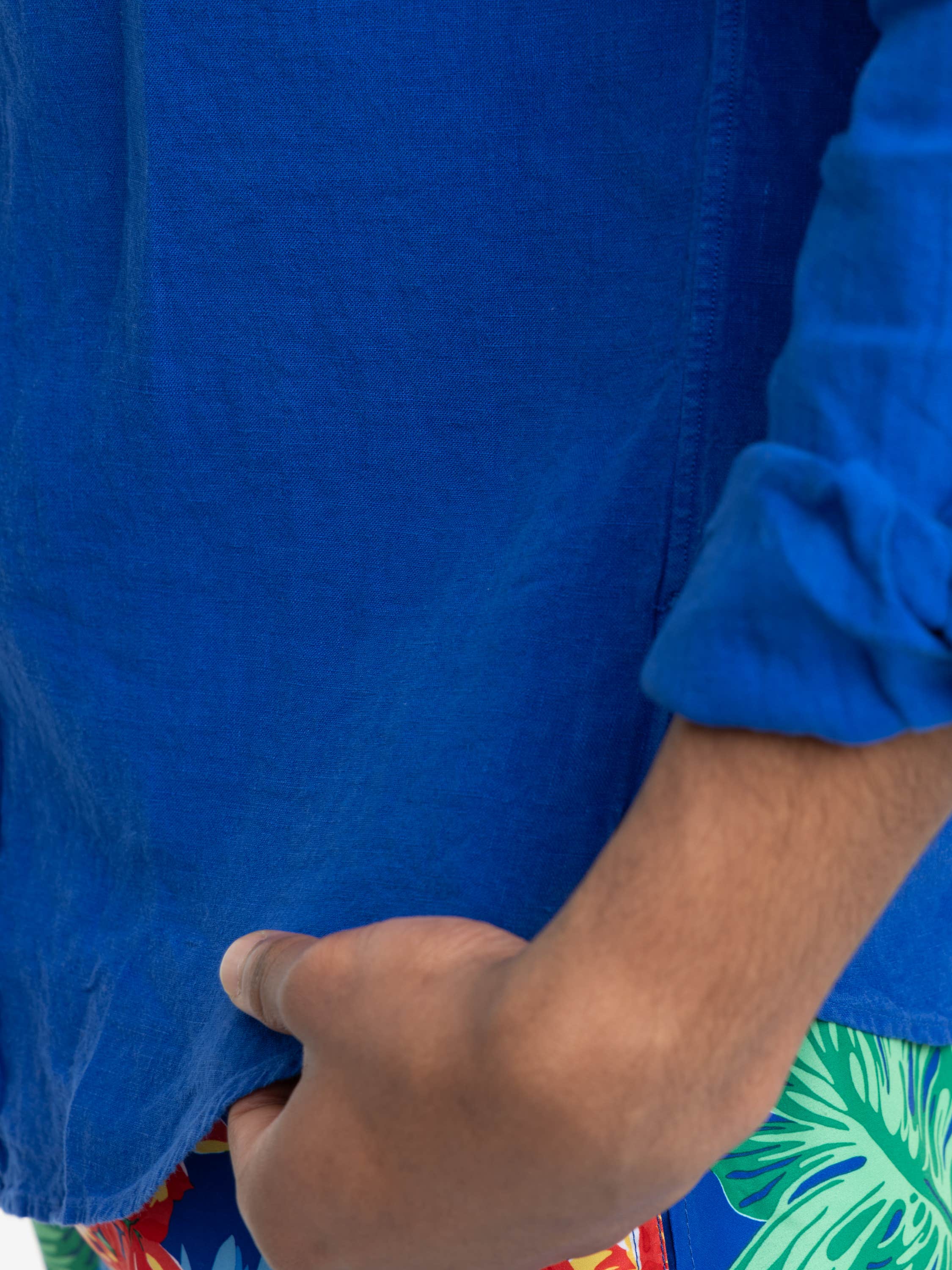 Pacific Royal Blue Classic Fit Slub Linen Shirt