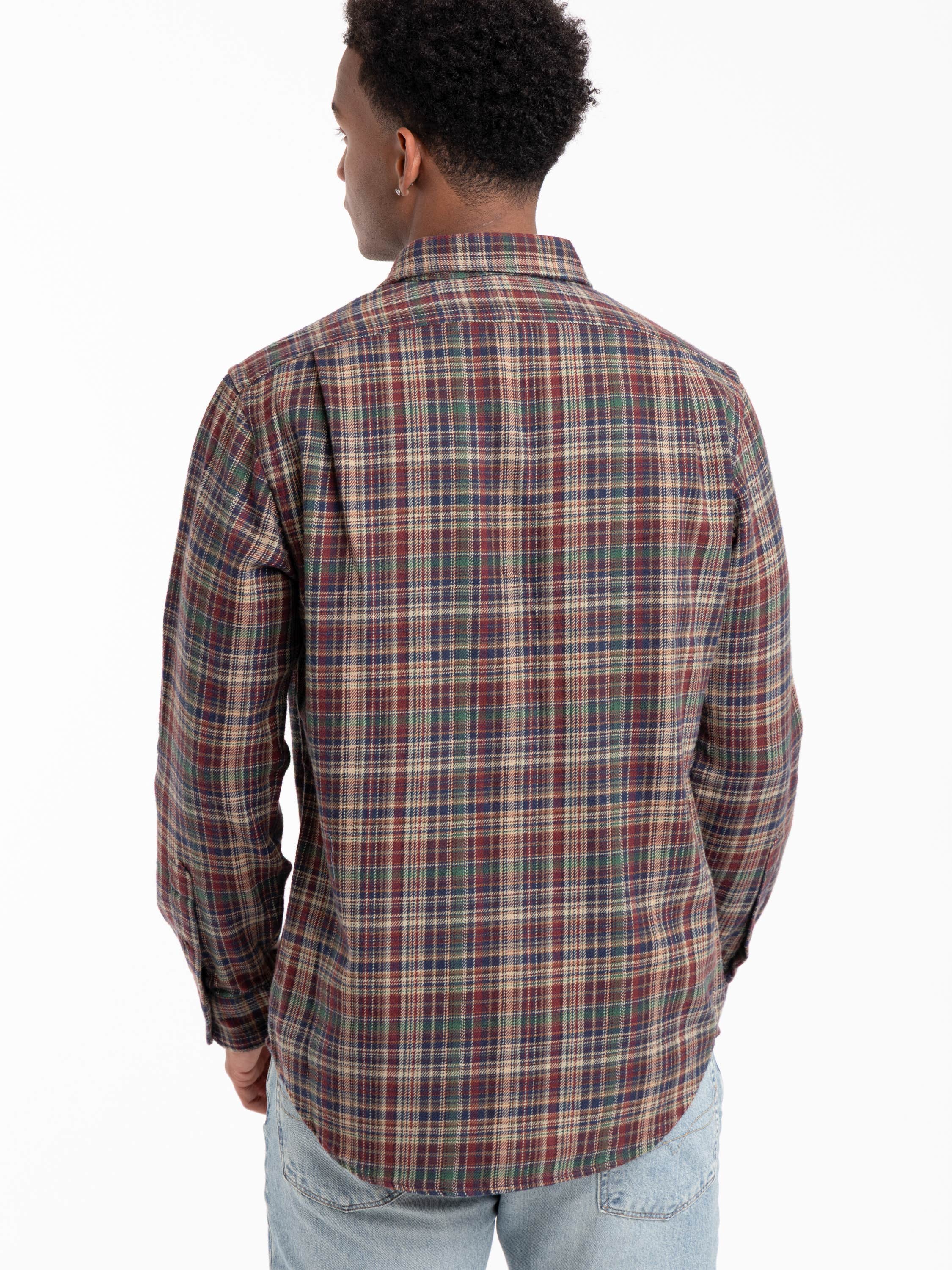 Red Classic Fit Plaid Brushed Flannel Shirt