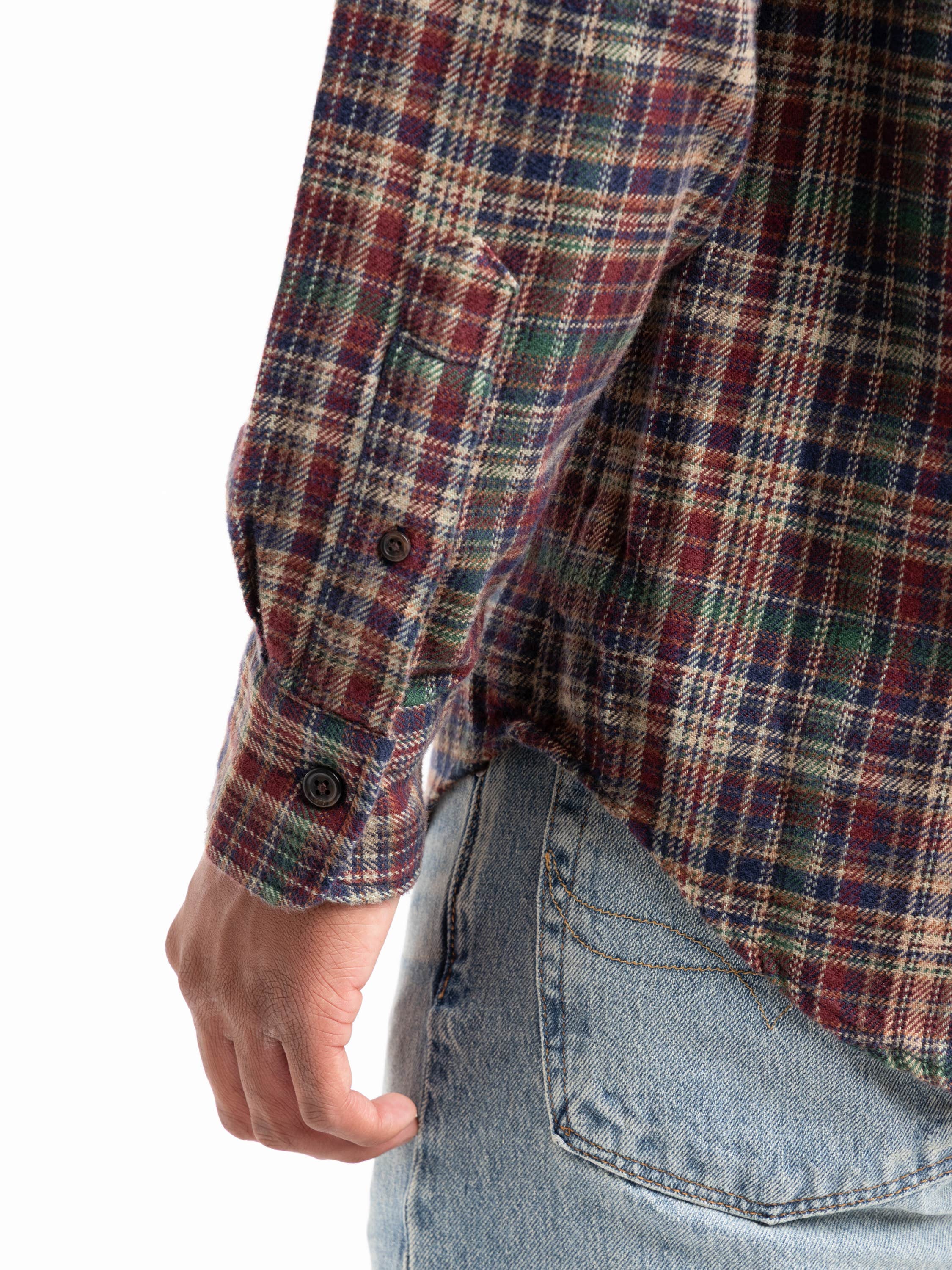 Red Classic Fit Plaid Brushed Flannel Shirt