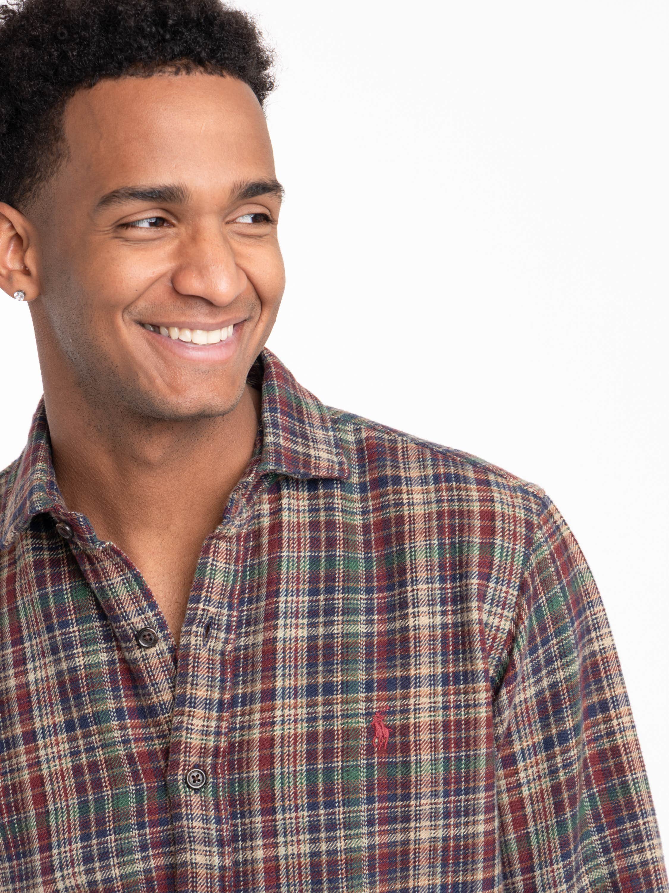 Red Classic Fit Plaid Brushed Flannel Shirt