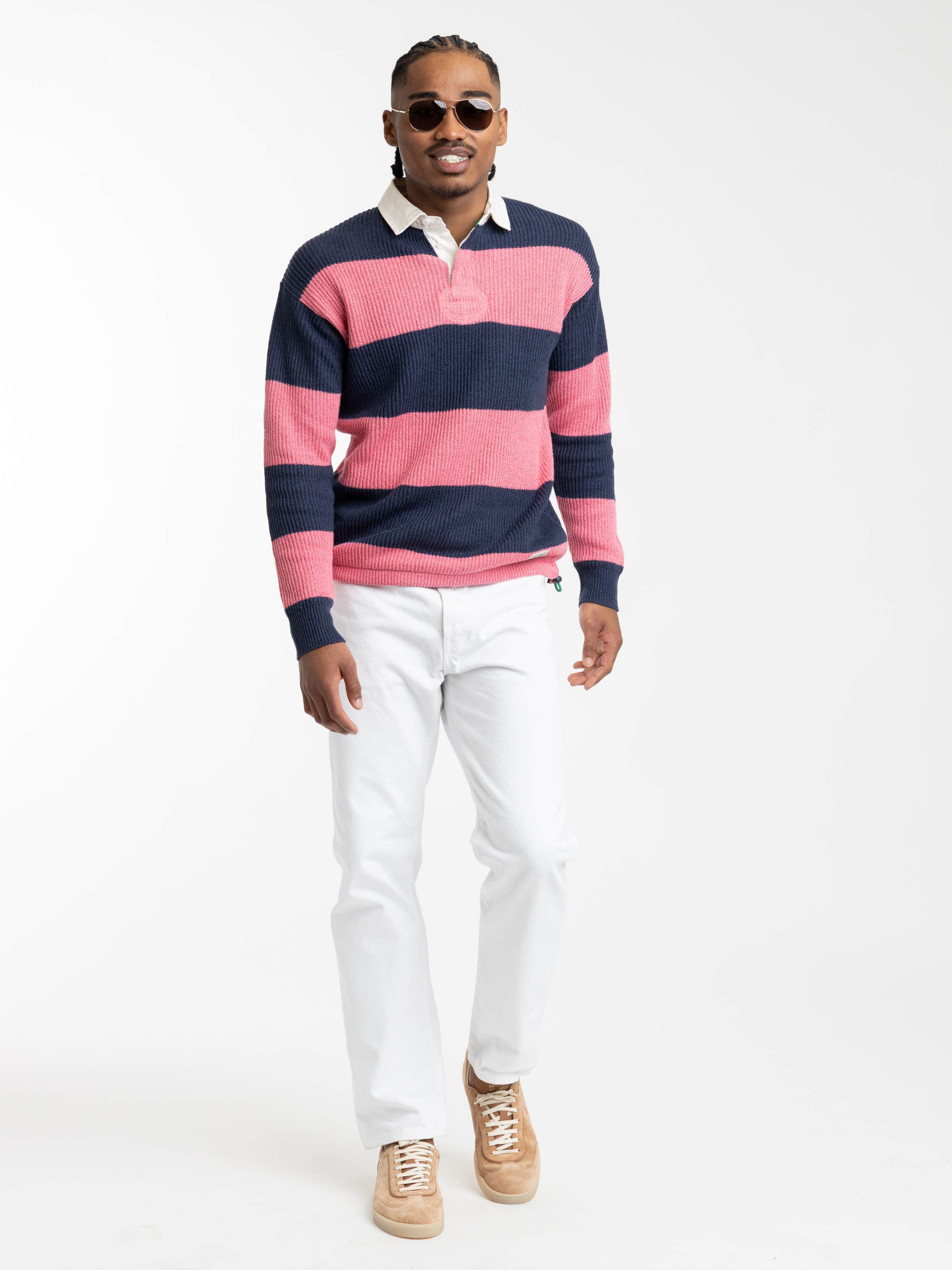 Striped Linen-Cotton Rugby Sweater