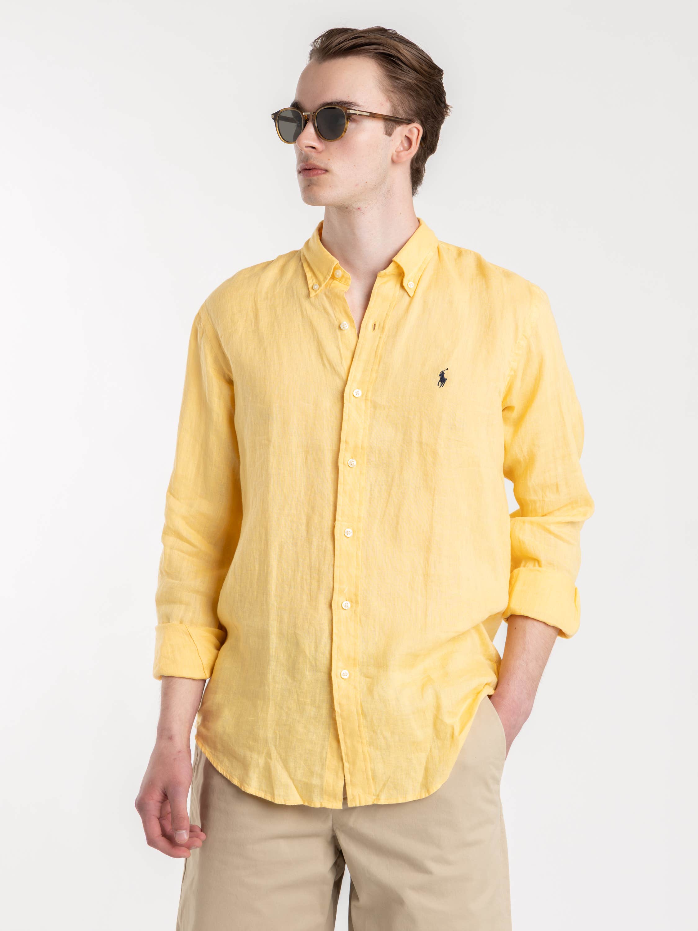Sunfish Yellow Classic Fit Slib Linen Shirt