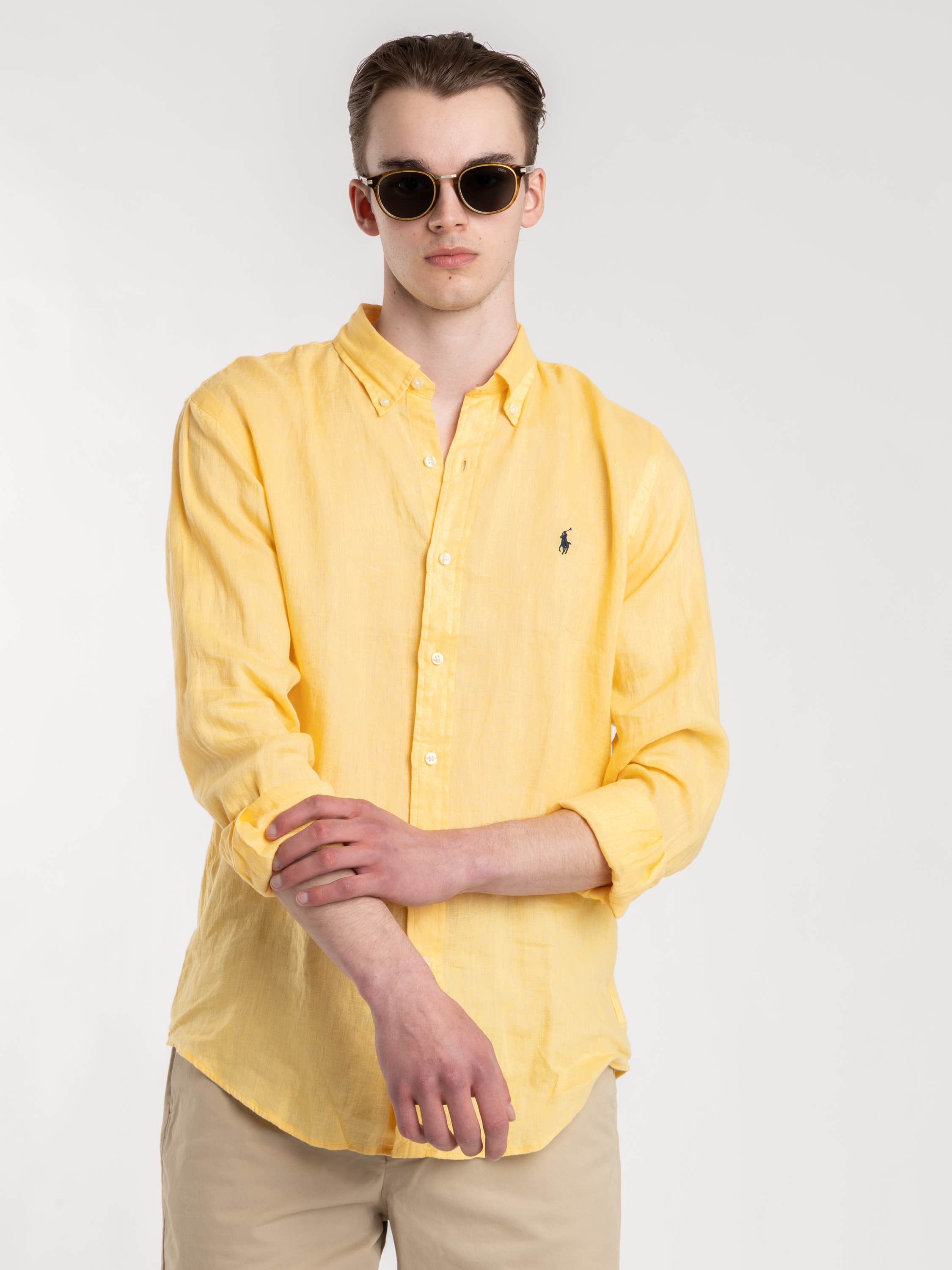Sunfish Yellow Classic Fit Slib Linen Shirt