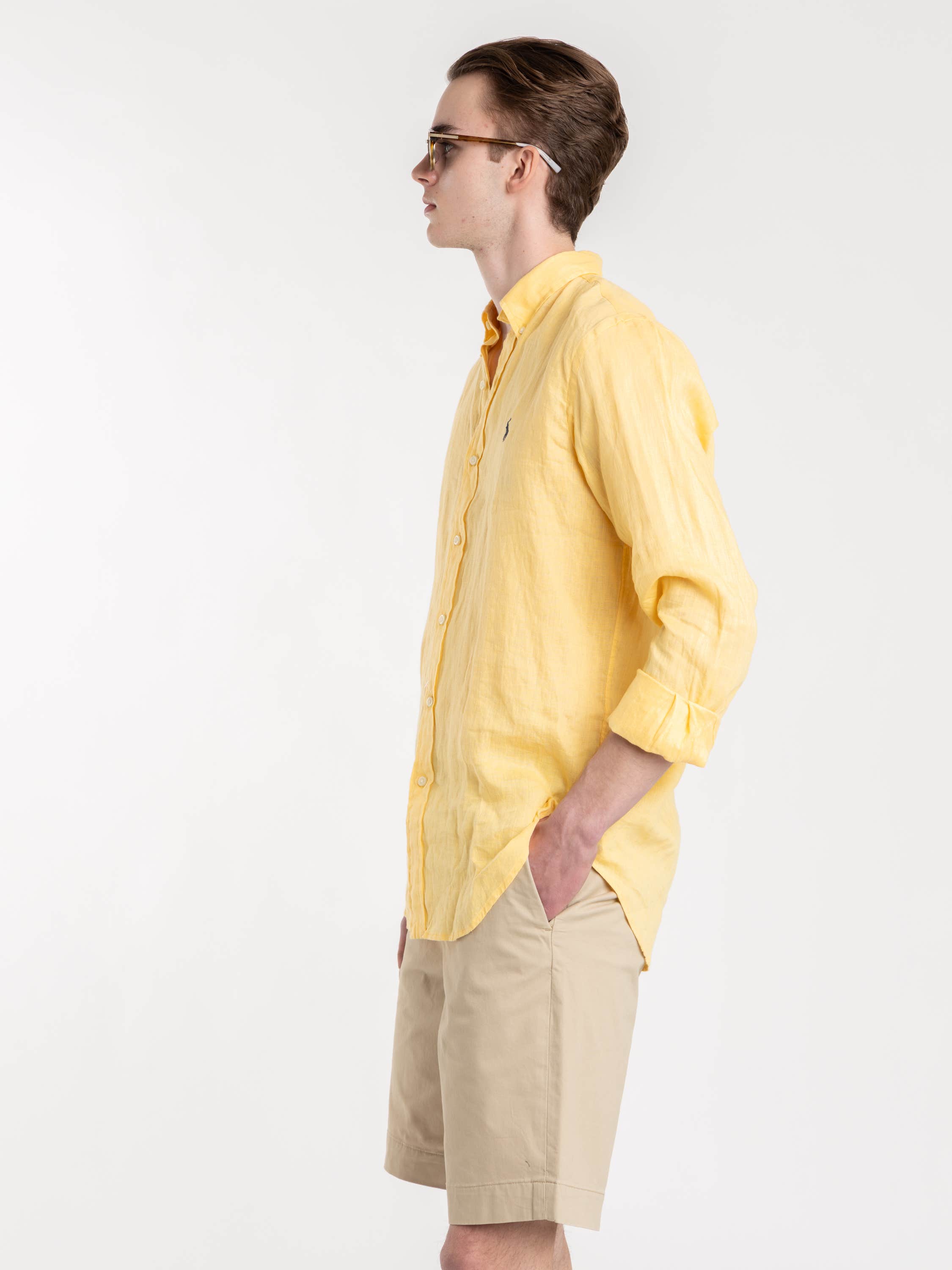 Sunfish Yellow Classic Fit Slib Linen Shirt