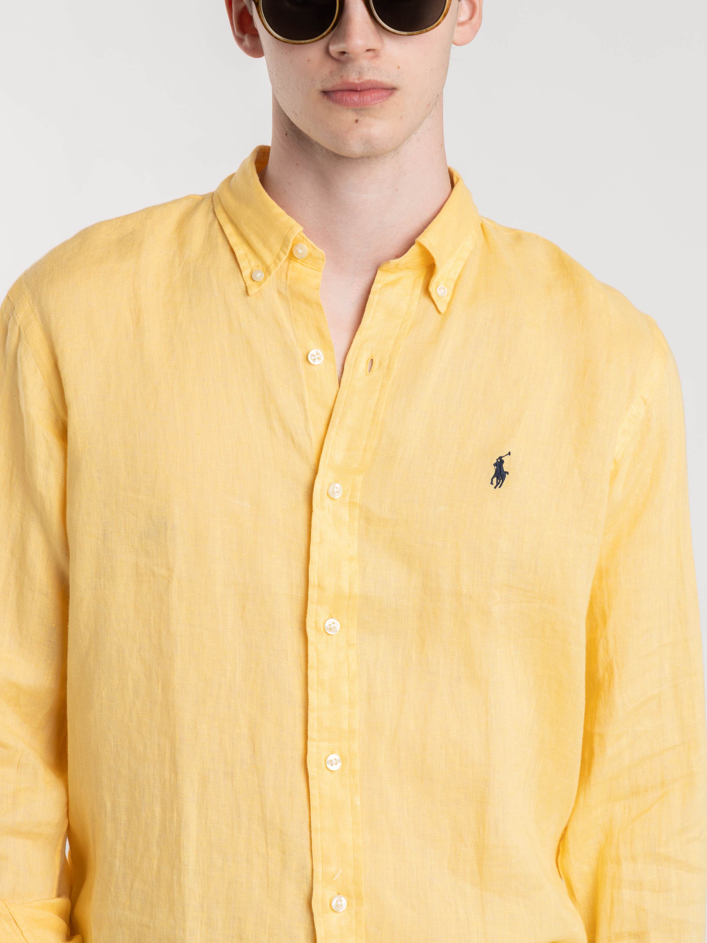 Sunfish Yellow Classic Fit Slib Linen Shirt